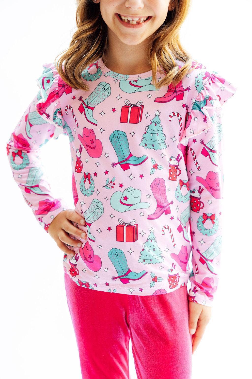 Christmas Cowgirl L/S Ruffle Tee - Bexa Boutique
