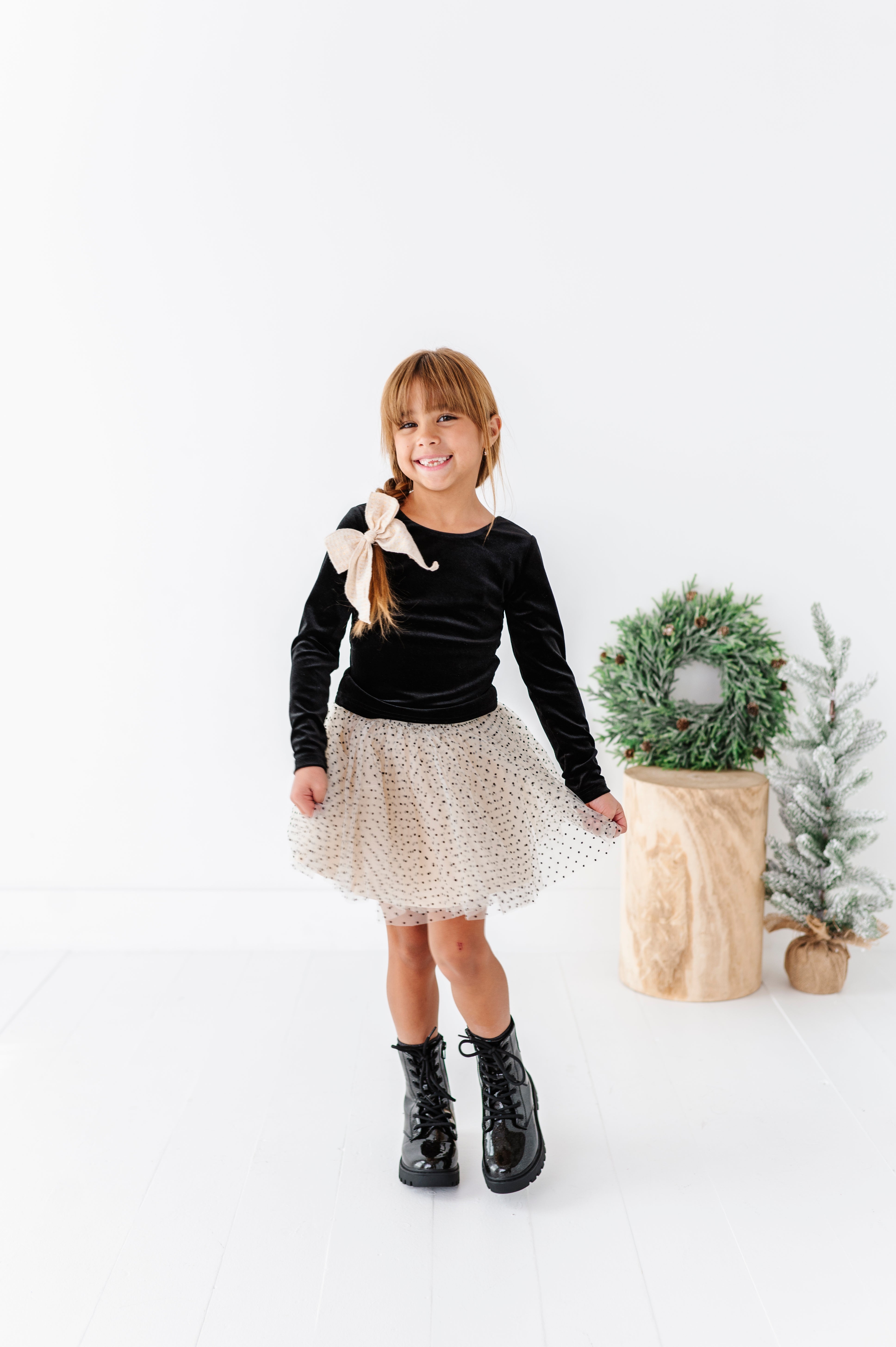 Black Velvet Top | Bow Back Long Sleeve Top