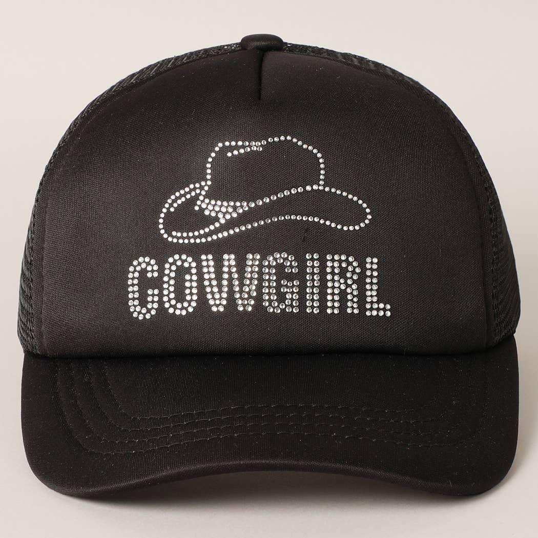 Fashion City - Women's COWGIRL Rhinestone Trucker Cap - BLACK - Bexa Boutique