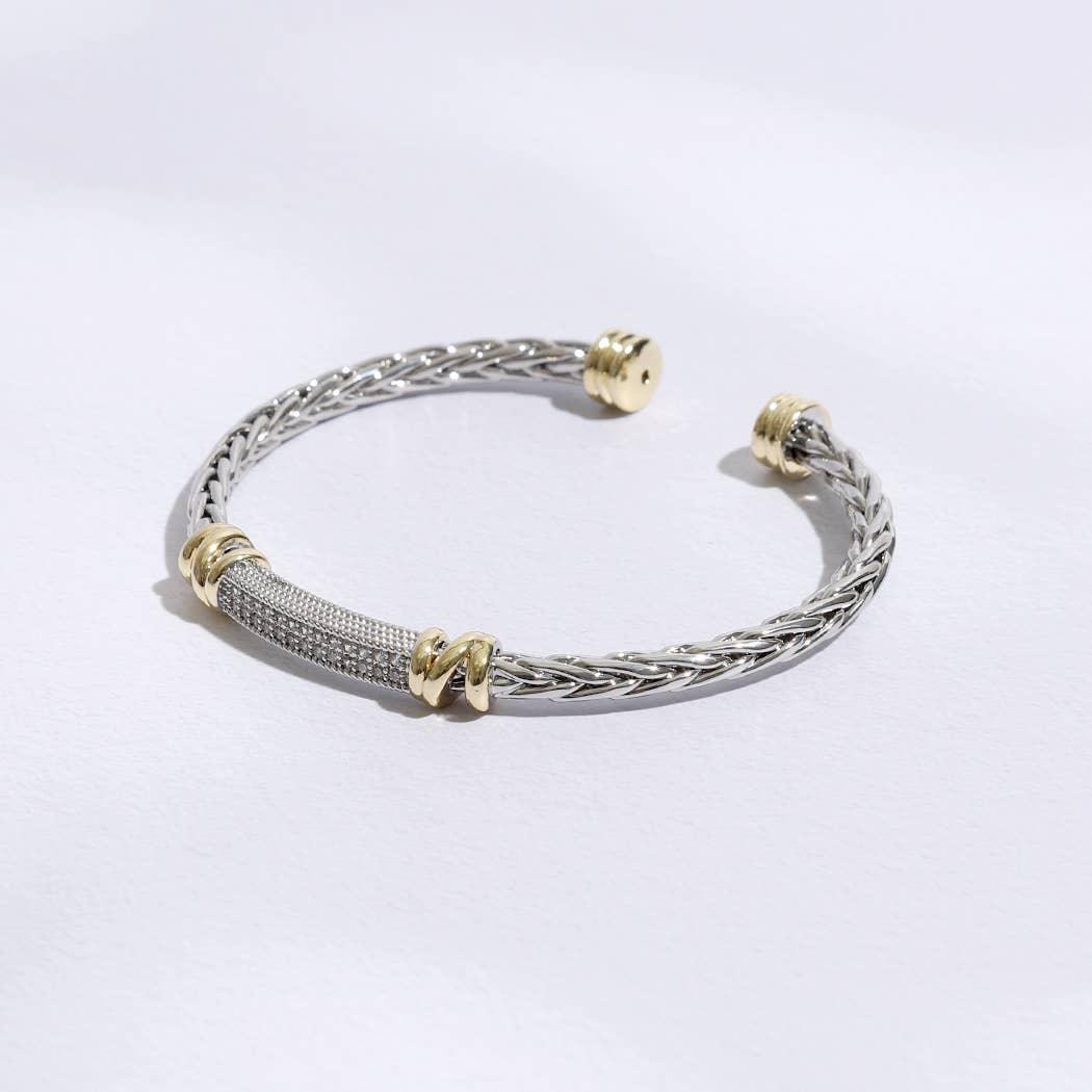 Braid Bangle CZ Bar Center Cylinder Edge Bracelet - MULTI - Bexa Boutique