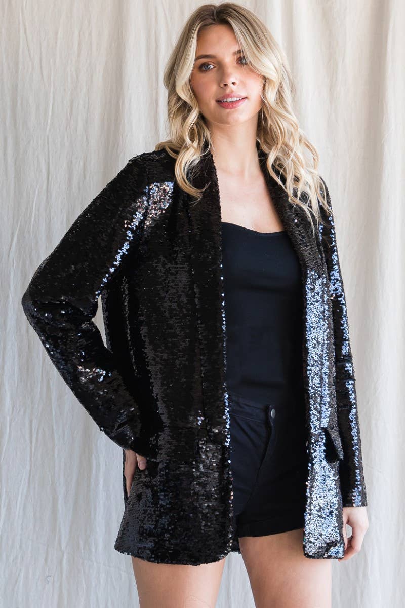 Sequin Shawl Lapel Blazer