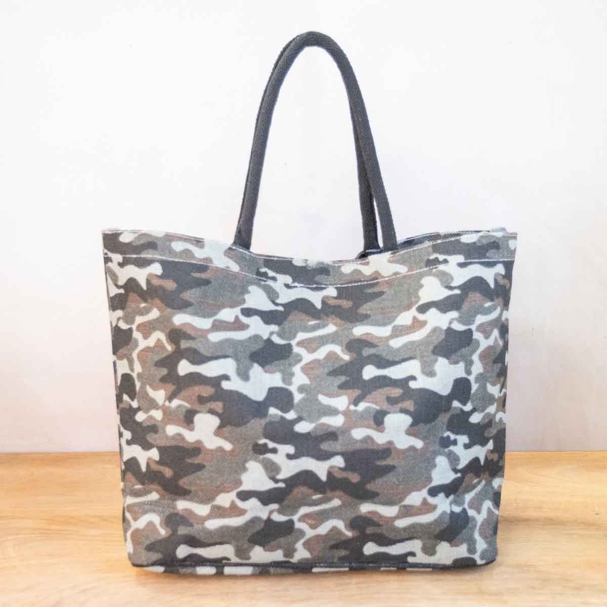 Camo Tote Bag Gray/Black 20x14x6 - Bexa Boutique