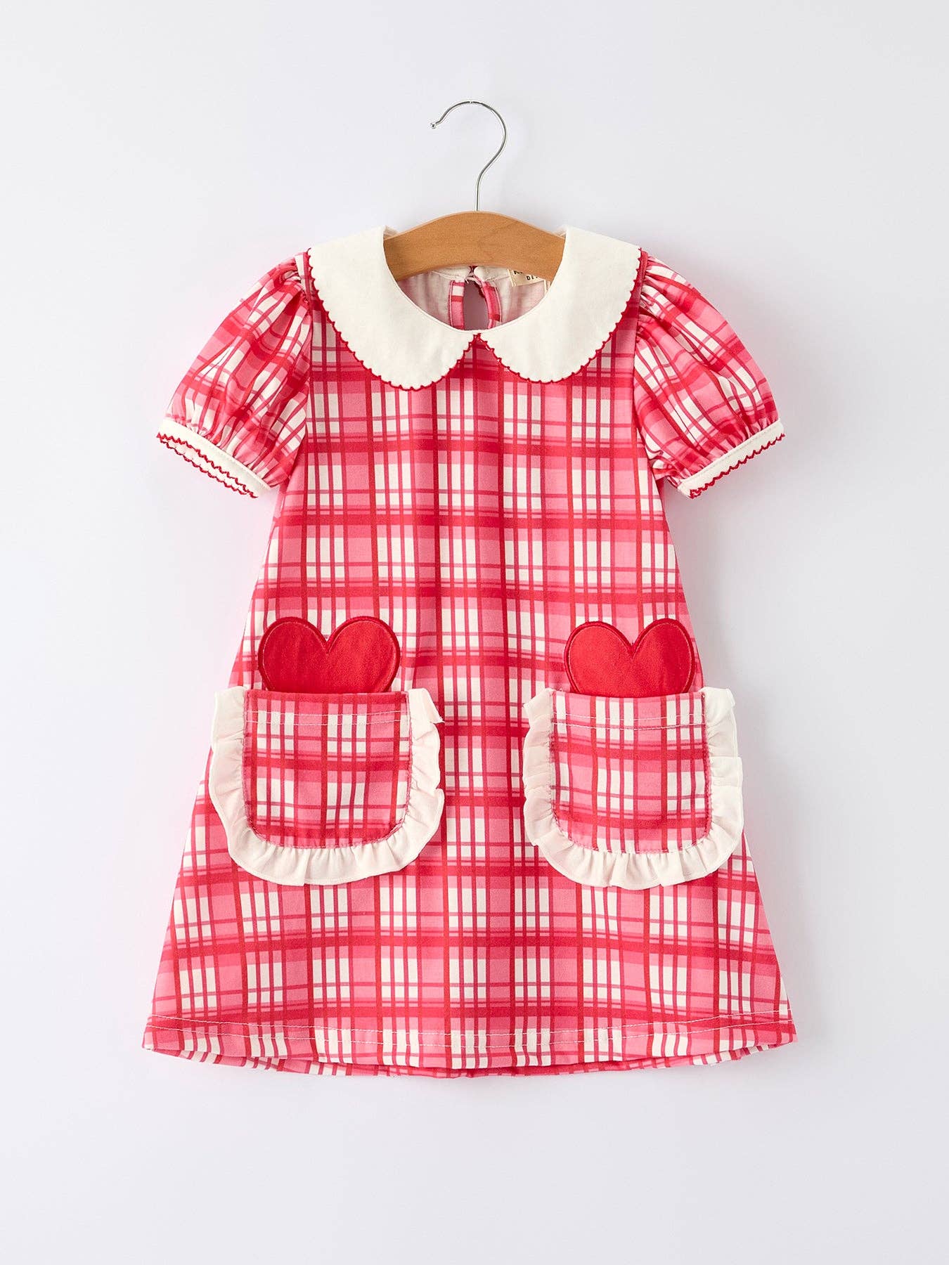Valentine's Day Plaid Pocket Girls Short Sleeves Dress - Bexa Boutique