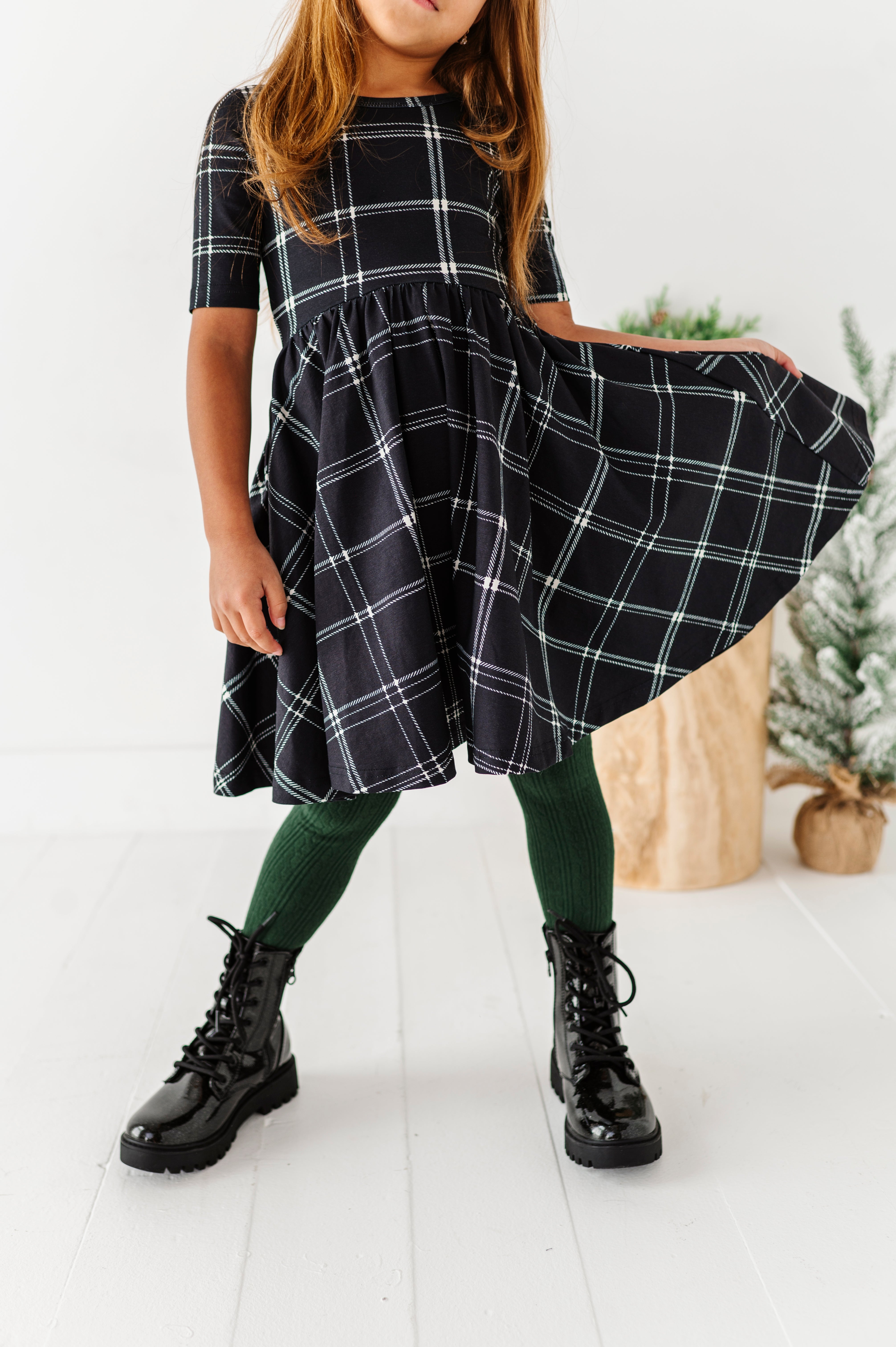 Black Plaid Dress | Scoop Back Dress
