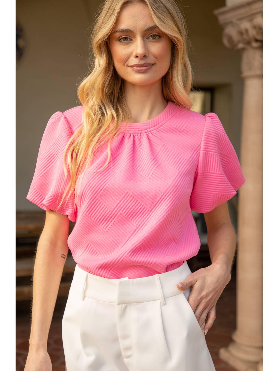 Bubble Short Sleeve Textured Knit Top