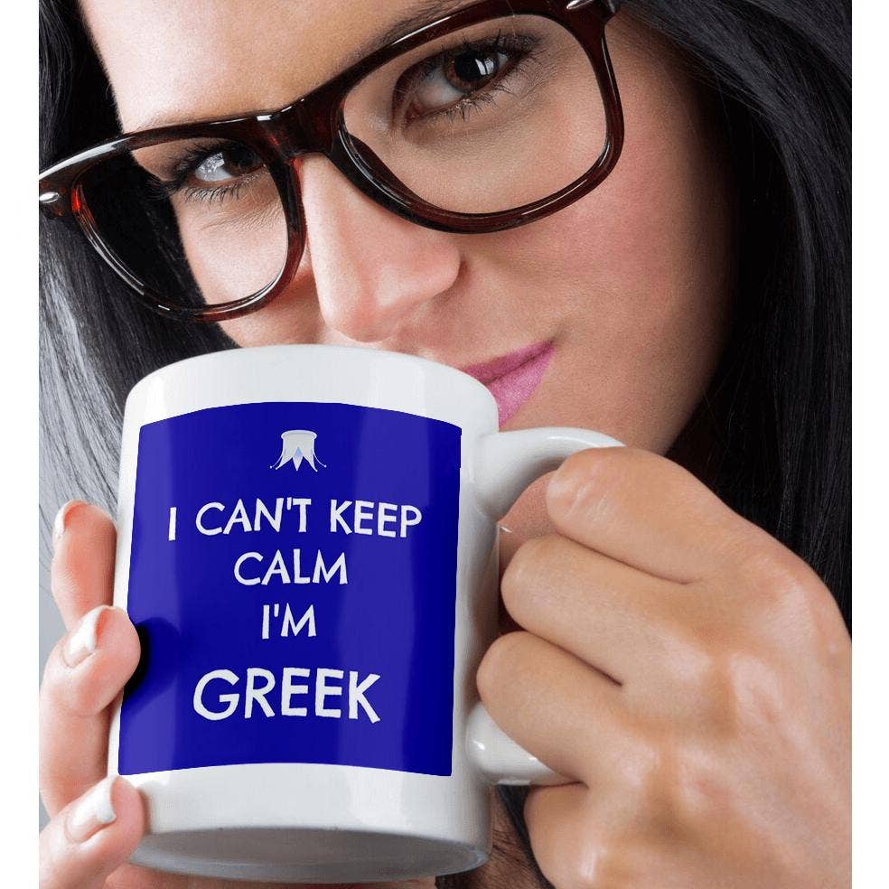 3dRose, I cant keep calm Im Greek, blue and white, Mug - Bexa Boutique