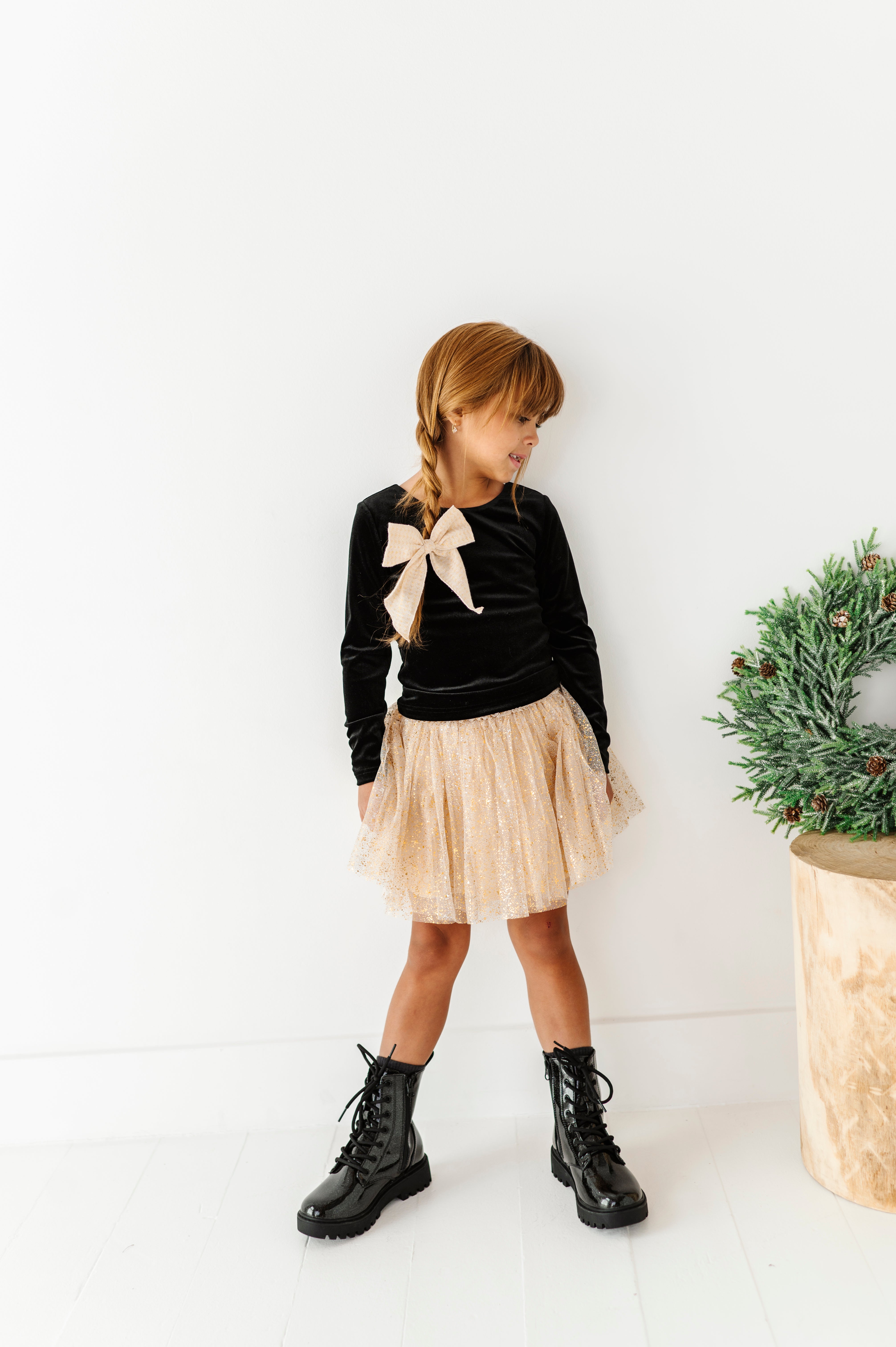 Black Velvet Top | Bow Back Long Sleeve Top