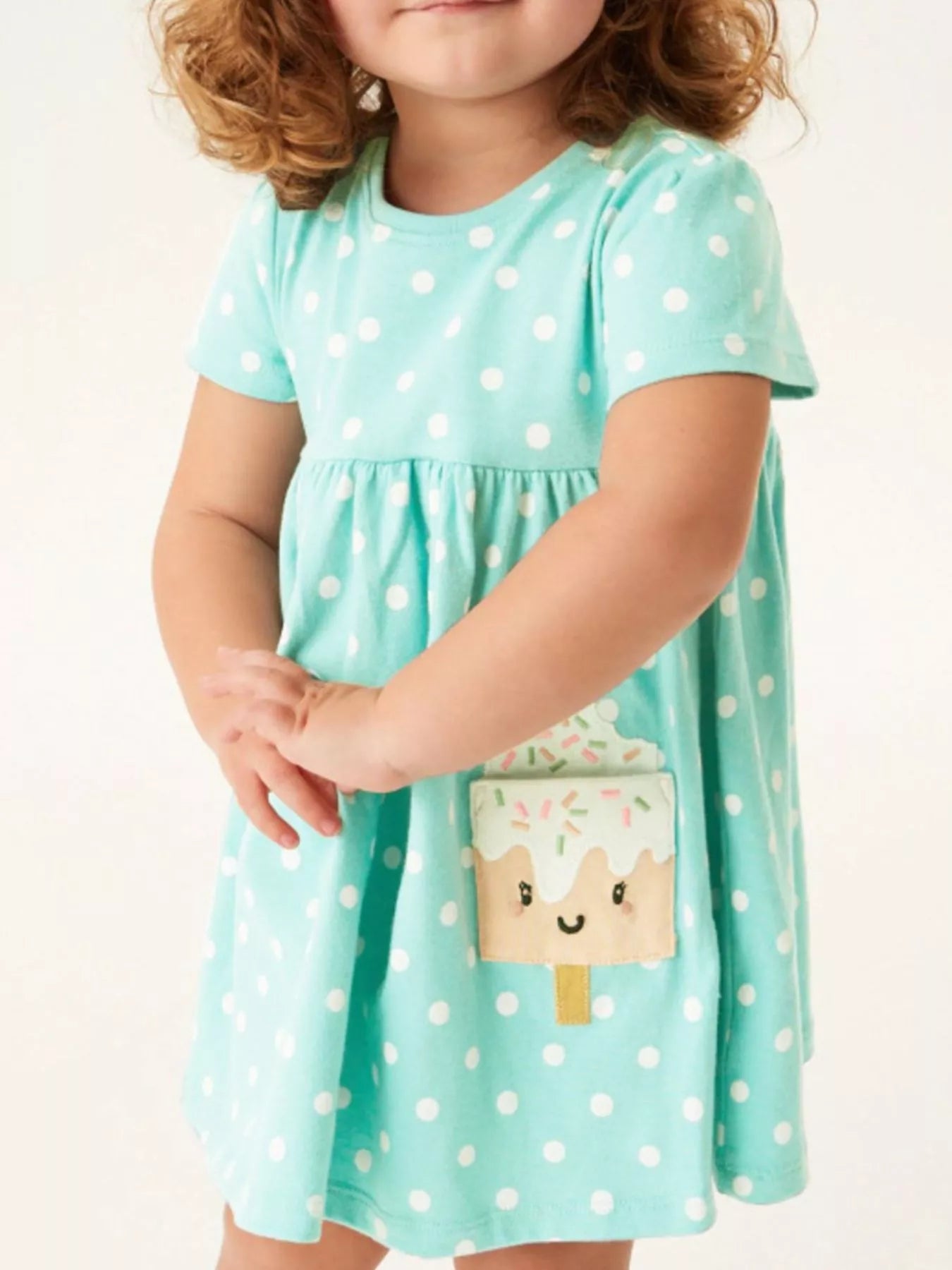 Children's Cute Ice Cream Applique Polka Dot Dress - Green Green - Bexa Boutique