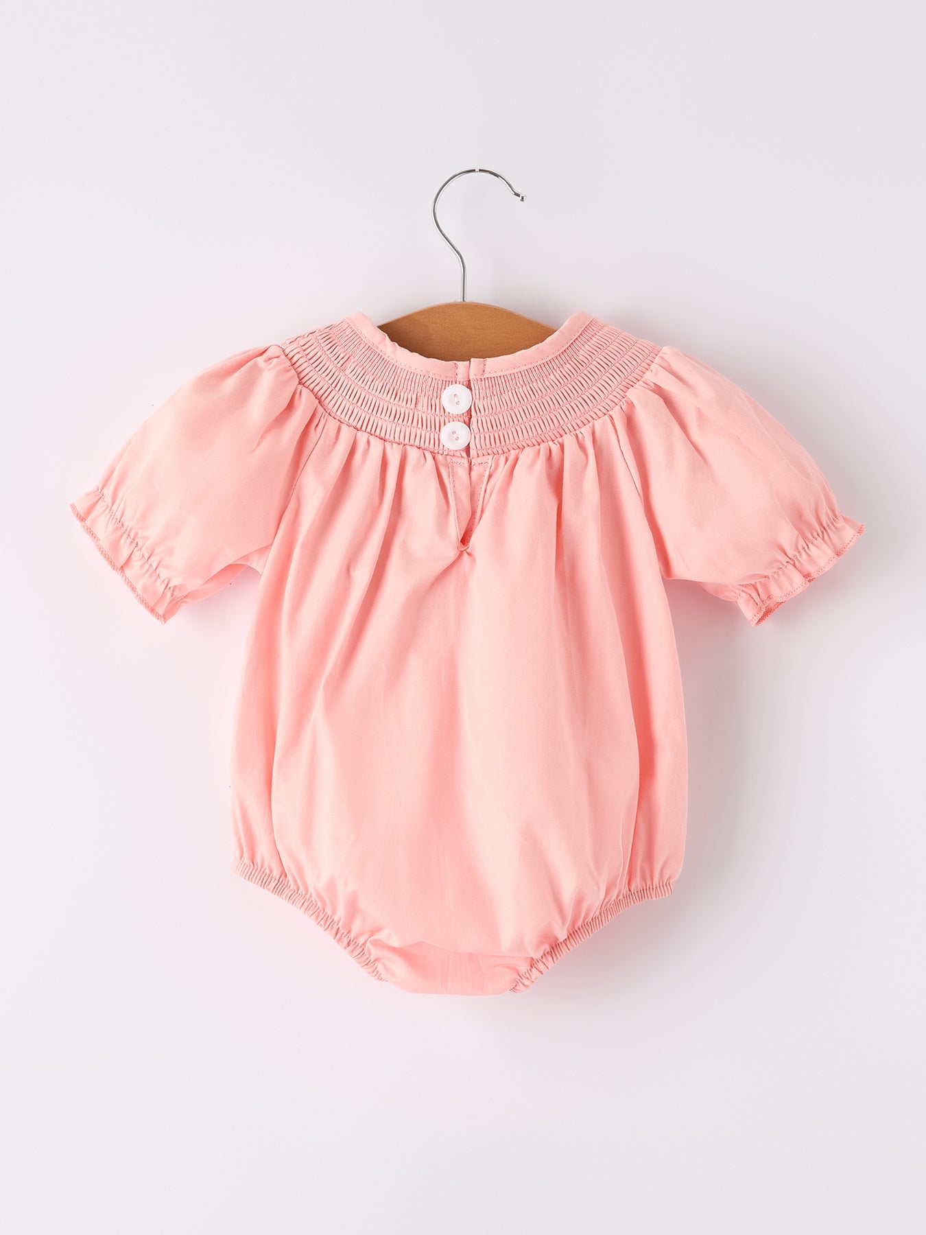 Girls Horse Smocking Embroidered Coral Romper - Bexa Boutique