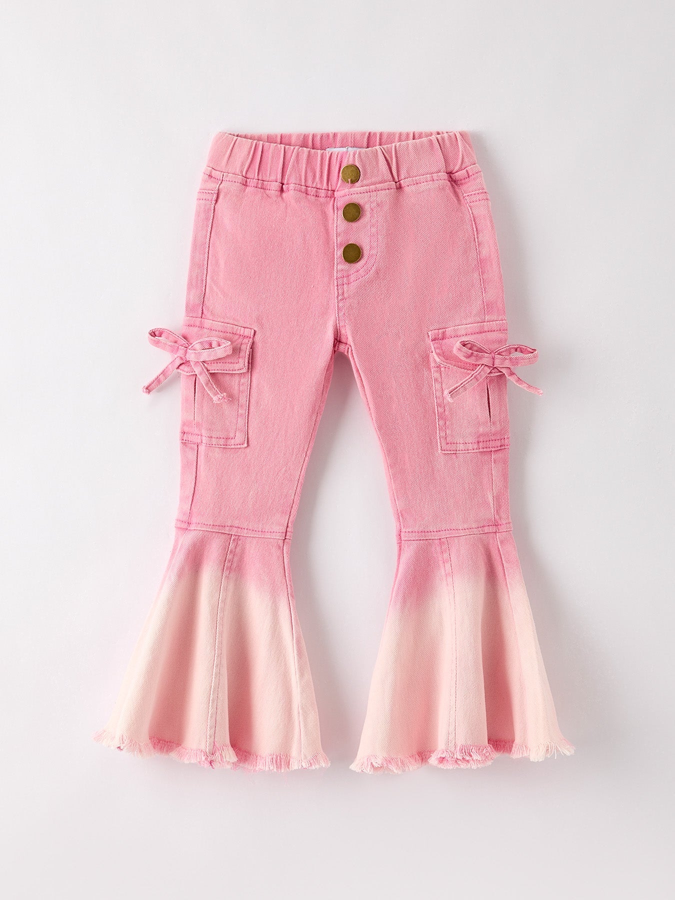 Pink Bell Bottom Jeans – Frayed Hem with Cargo Pockets - Bexa Boutique