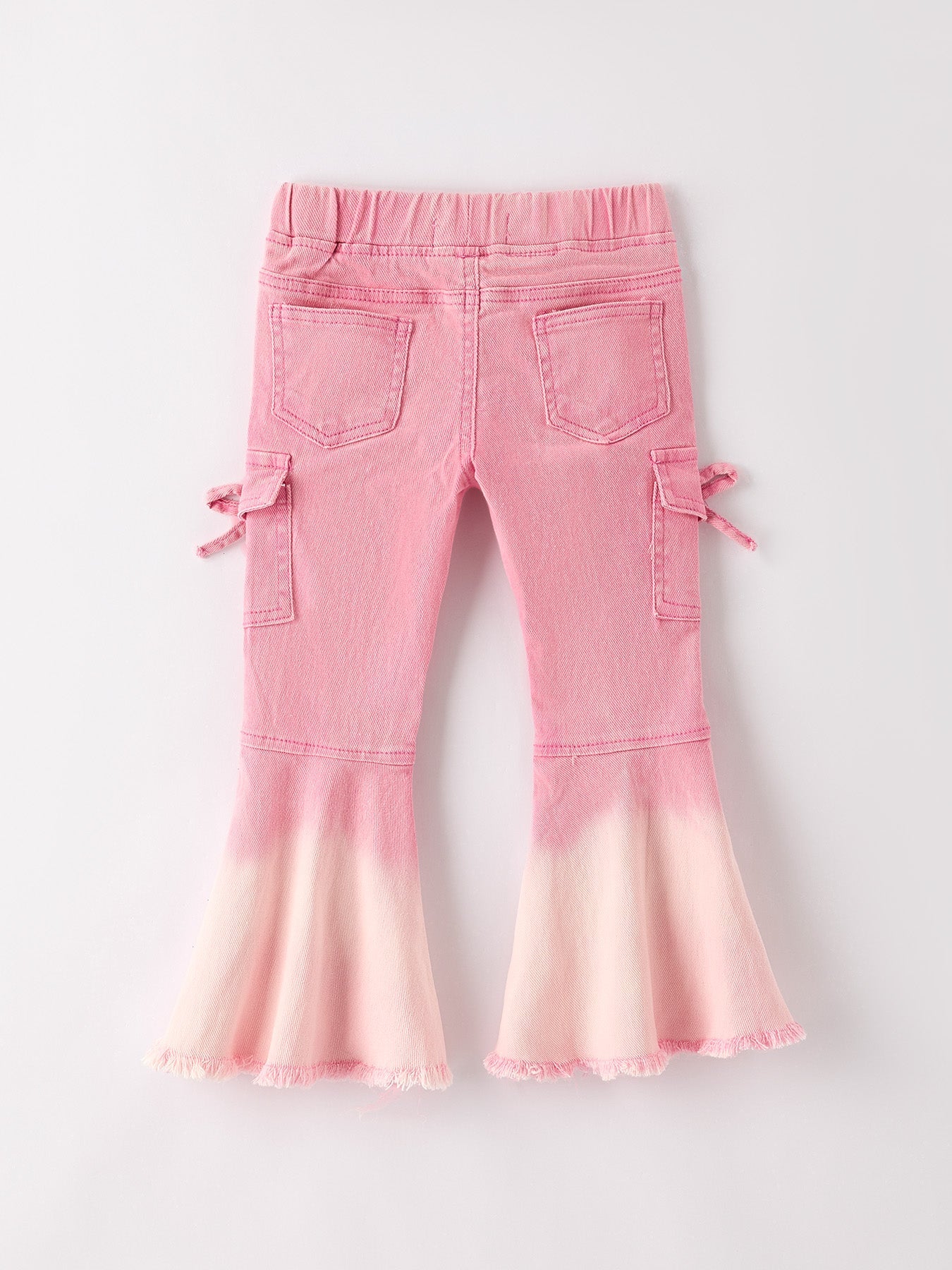Pink Bell Bottom Jeans – Frayed Hem with Cargo Pockets - Bexa Boutique