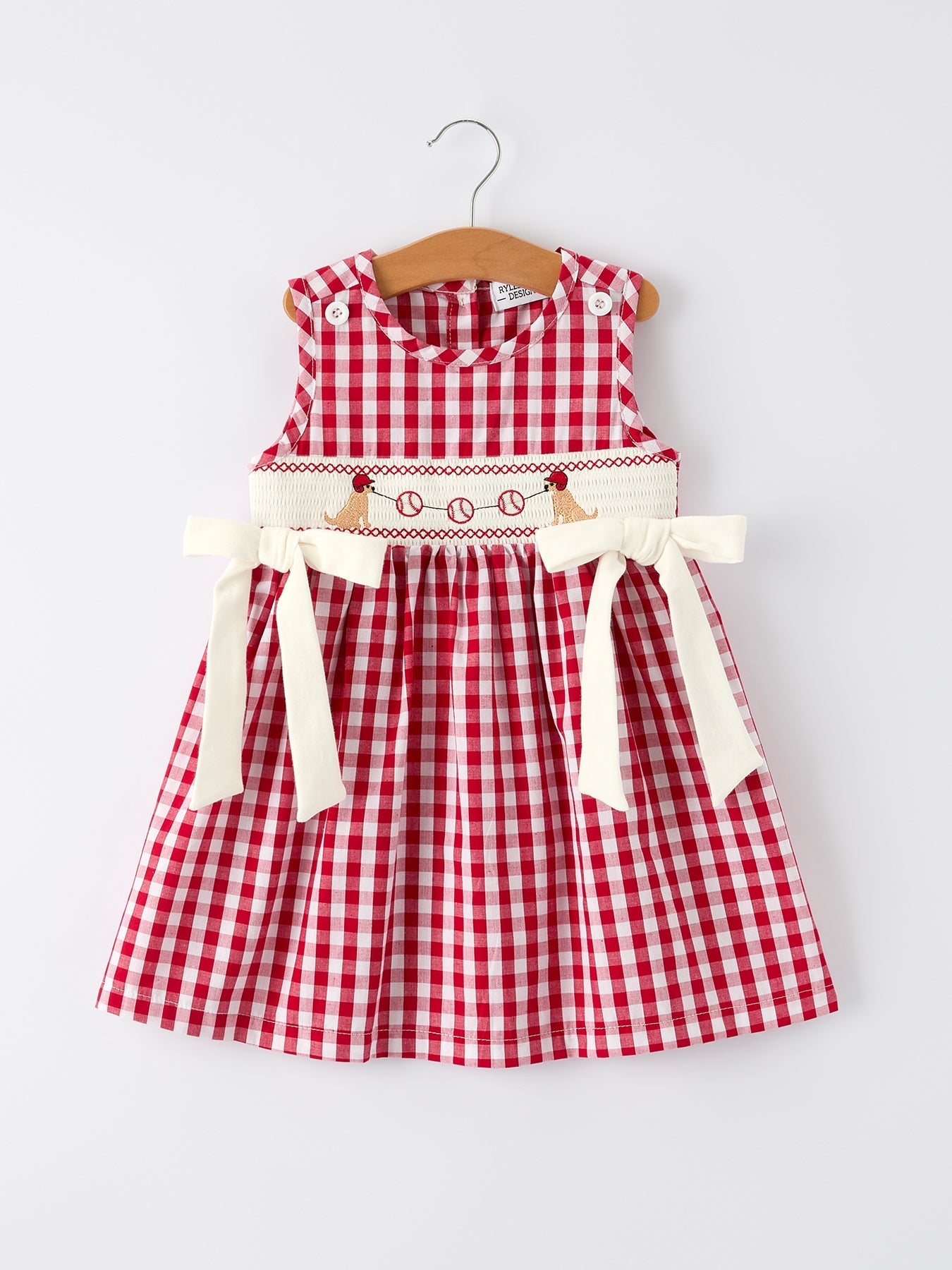 Mommy & Me Girl Dress – Dog Baseball Smocking Embroidery Outfit - Bexa Boutique