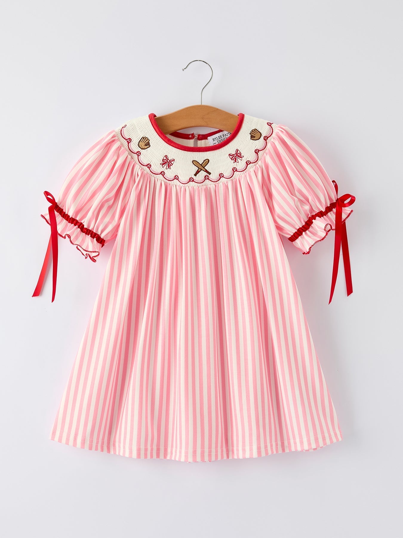 Girls Summer Baseball Embroidery Dress – Pink Stripe Casual Outfit - Bexa Boutique