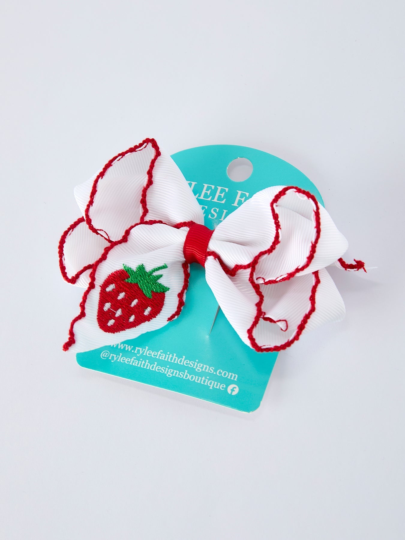 Strawberry Embroidered Girls Hairpin 4 Inches - White - Bexa Boutique
