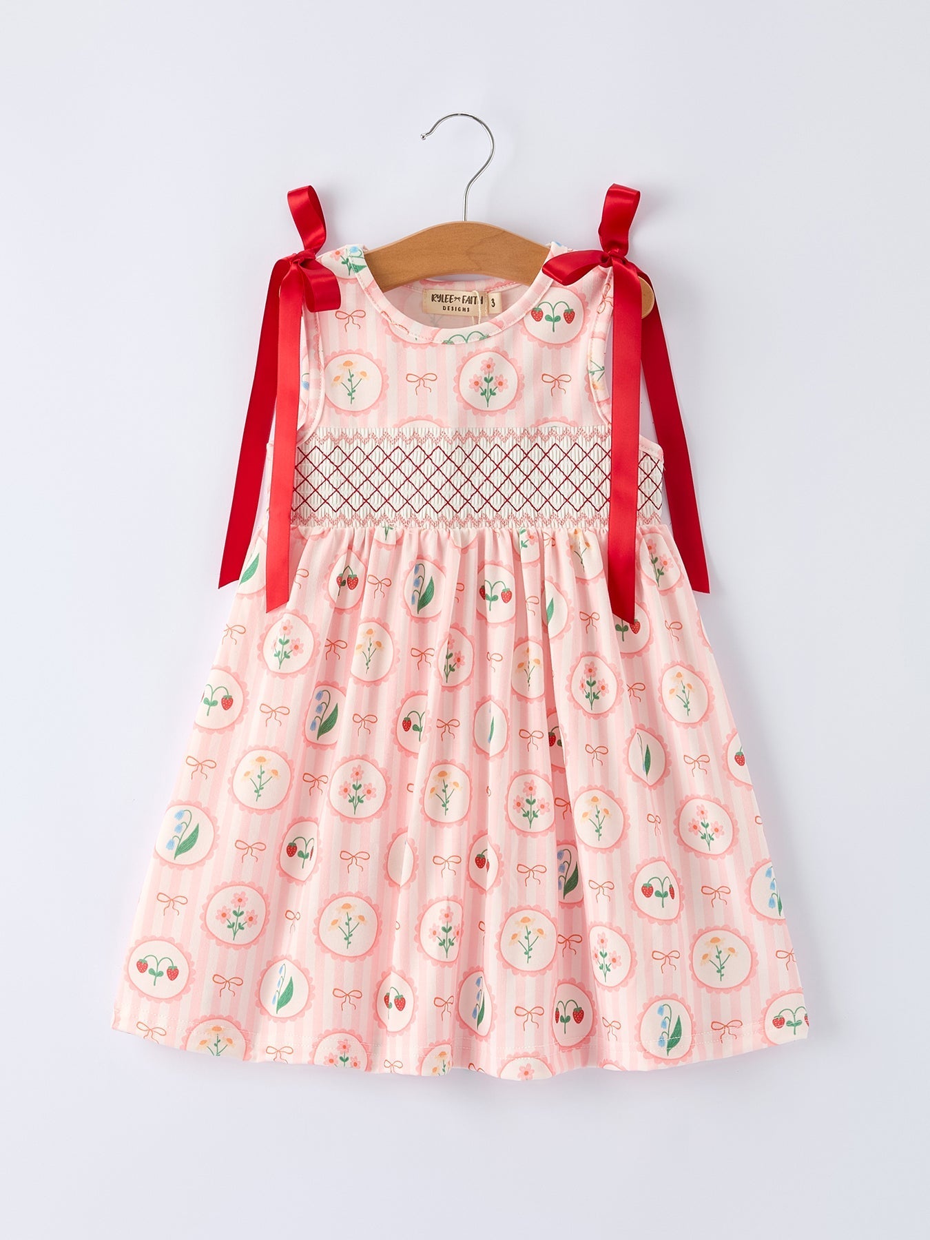 Spring Pink Floral Bow Smocked Girl Dress - Bexa Boutique