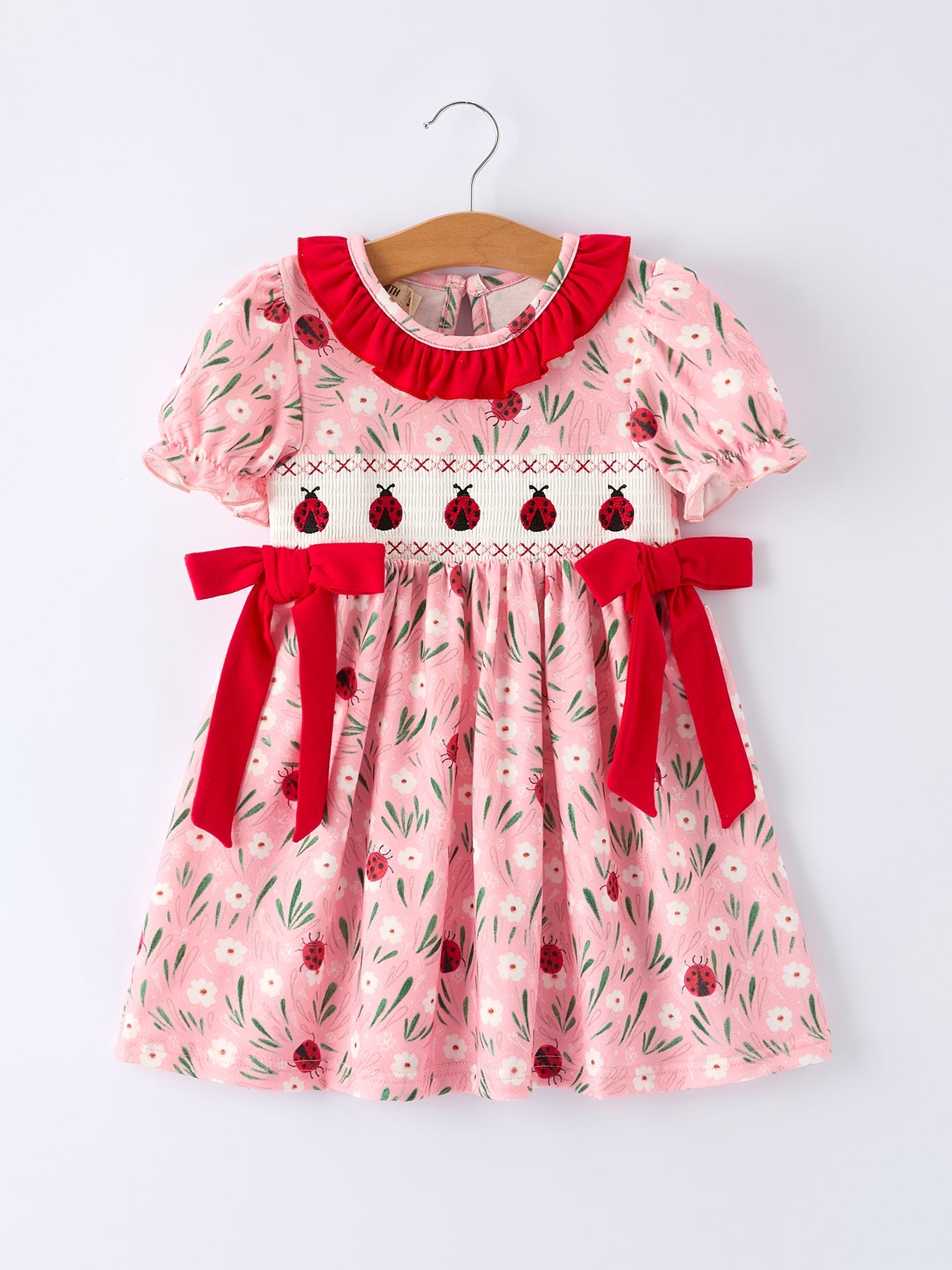 Spring Ladybug Smocked Embroidered Girls Dress - Bexa Boutique
