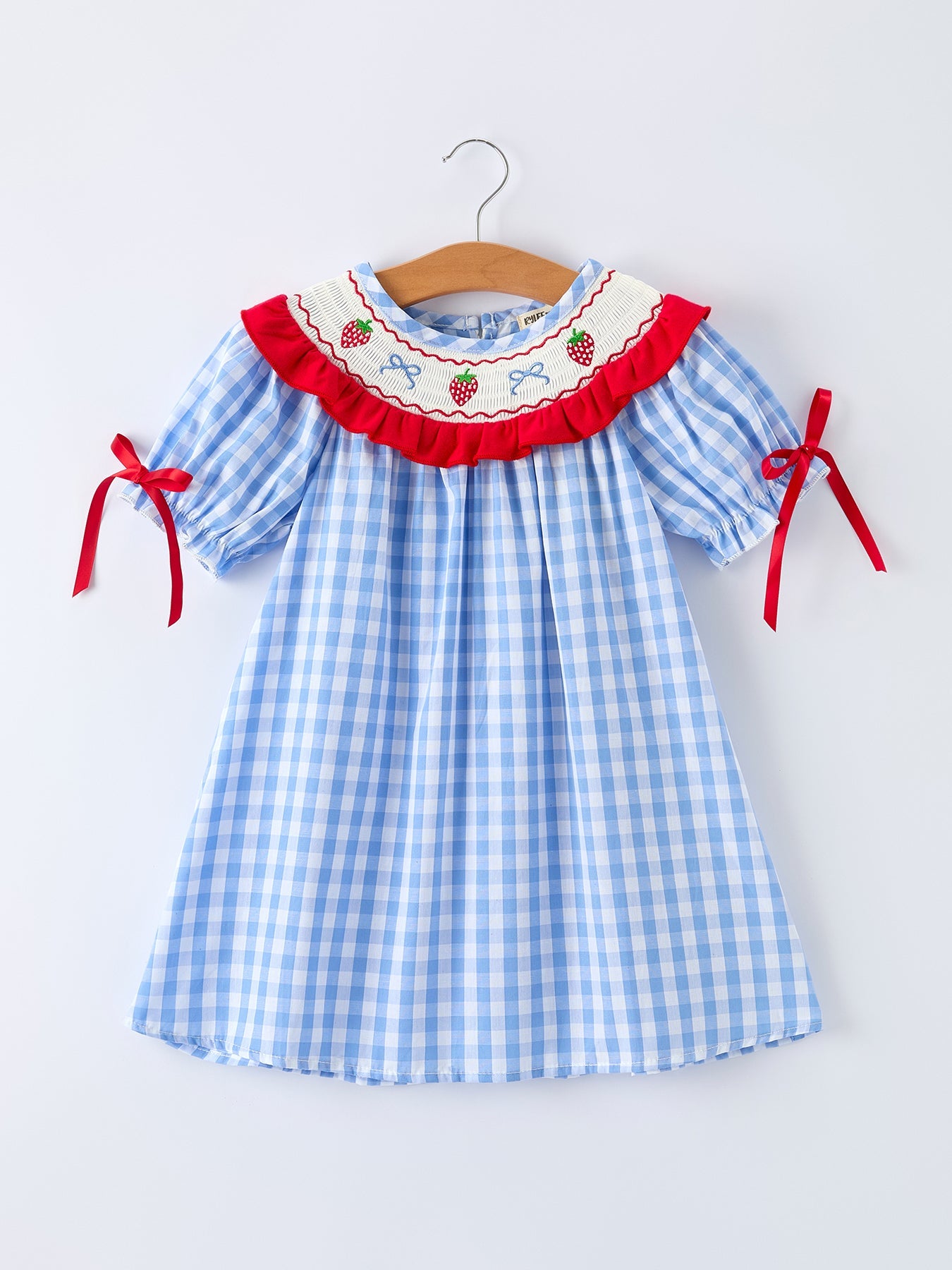 Girls Summer Strawberry Bow Embroidered Smocked Dress - Bexa Boutique