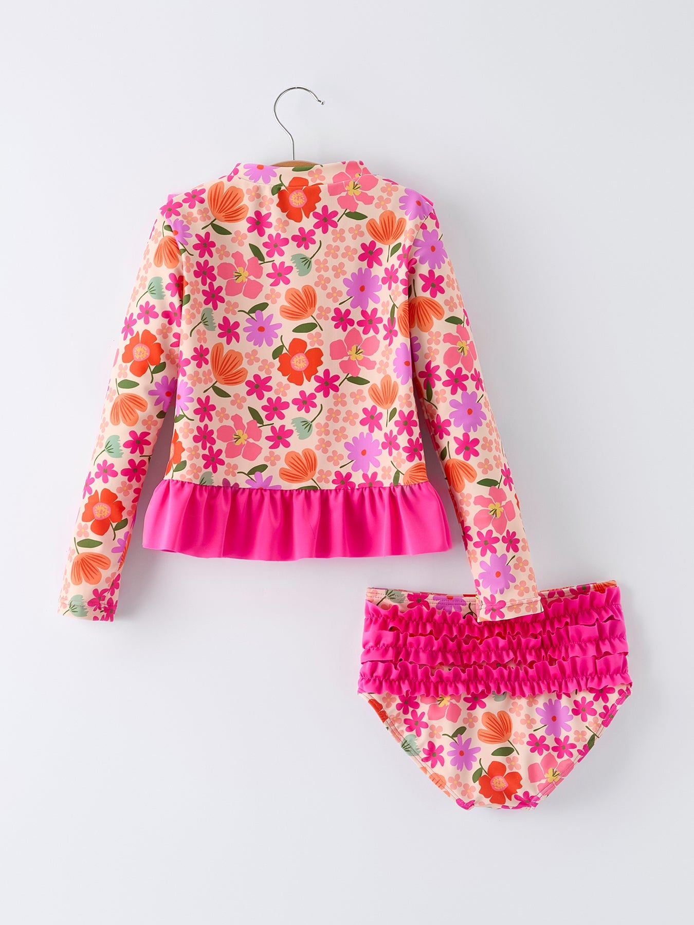 Summer Floral Ruffle Long Sleeve Girl Swimwear Set - Bexa Boutique