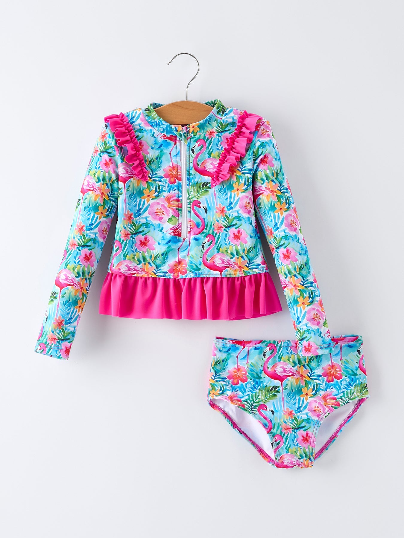 Summer Flamingo Long Sleeve Girl Swimwear Set - Bexa Boutique