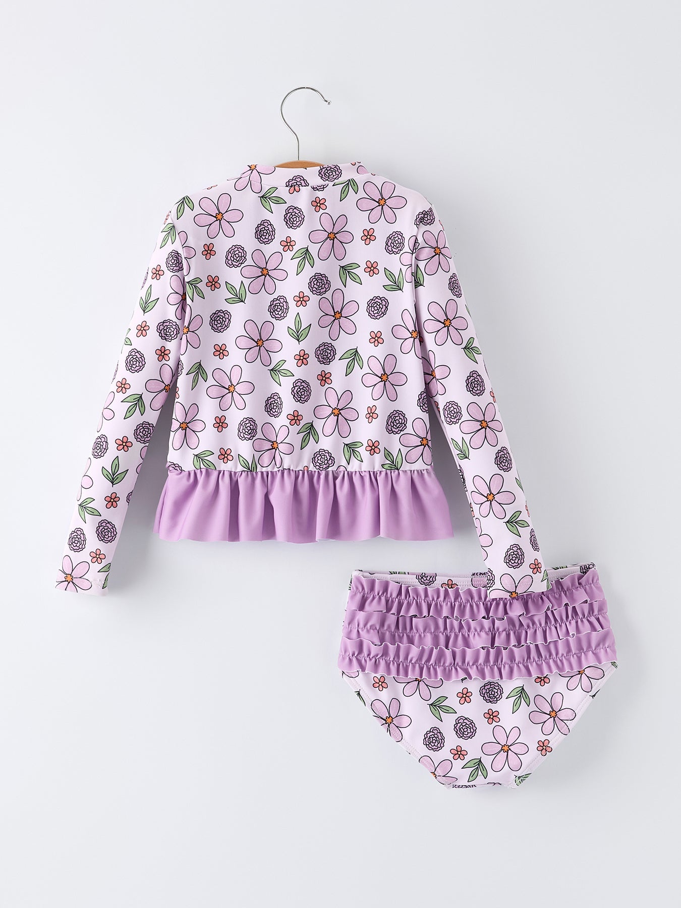 Summer Purple Floral Long Sleeve Girl Swimwear Set - Bexa Boutique