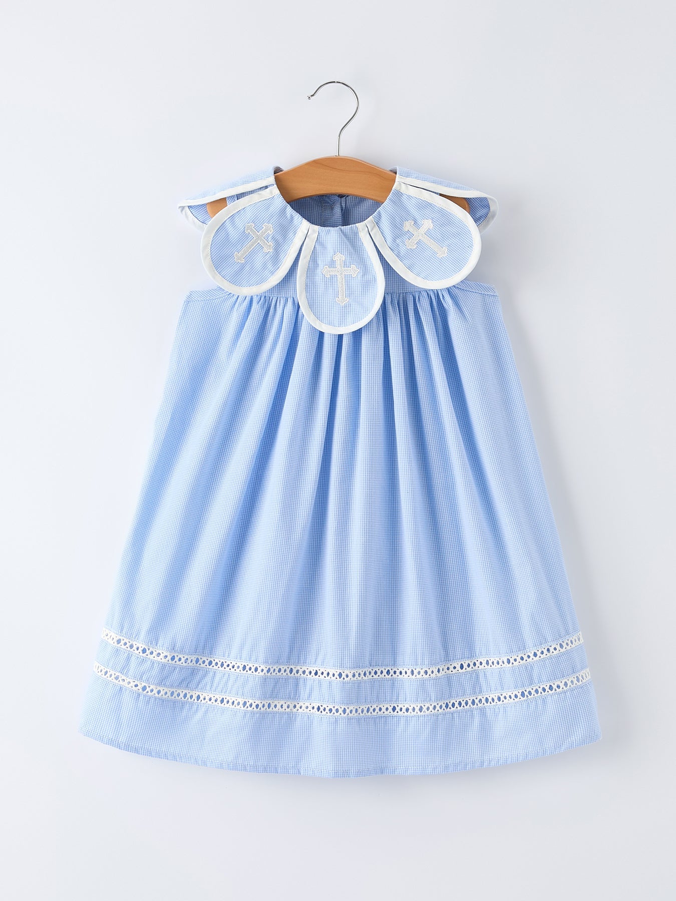Blue Petal Peter Pan Collar Bishop Christening Girls Dress - Bexa Boutique