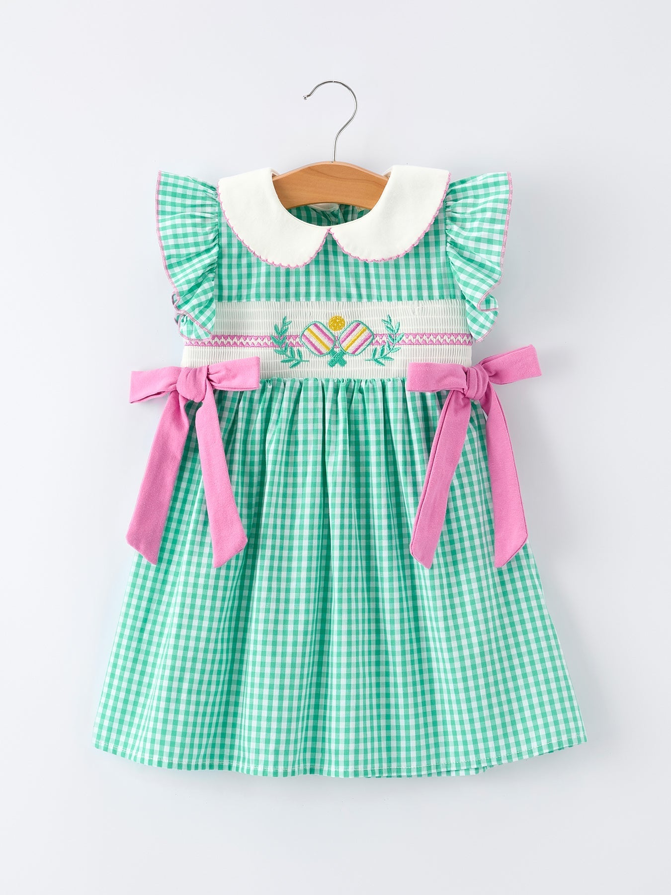 Spring Gingham Bow Ruffle Smocked Pickle Ball Girl Dress - Bexa Boutique