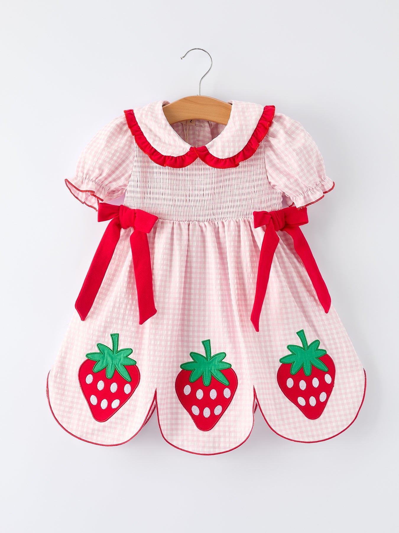 Girls' Plaid Smocked Strawberry Applique Dress - Bexa Boutique