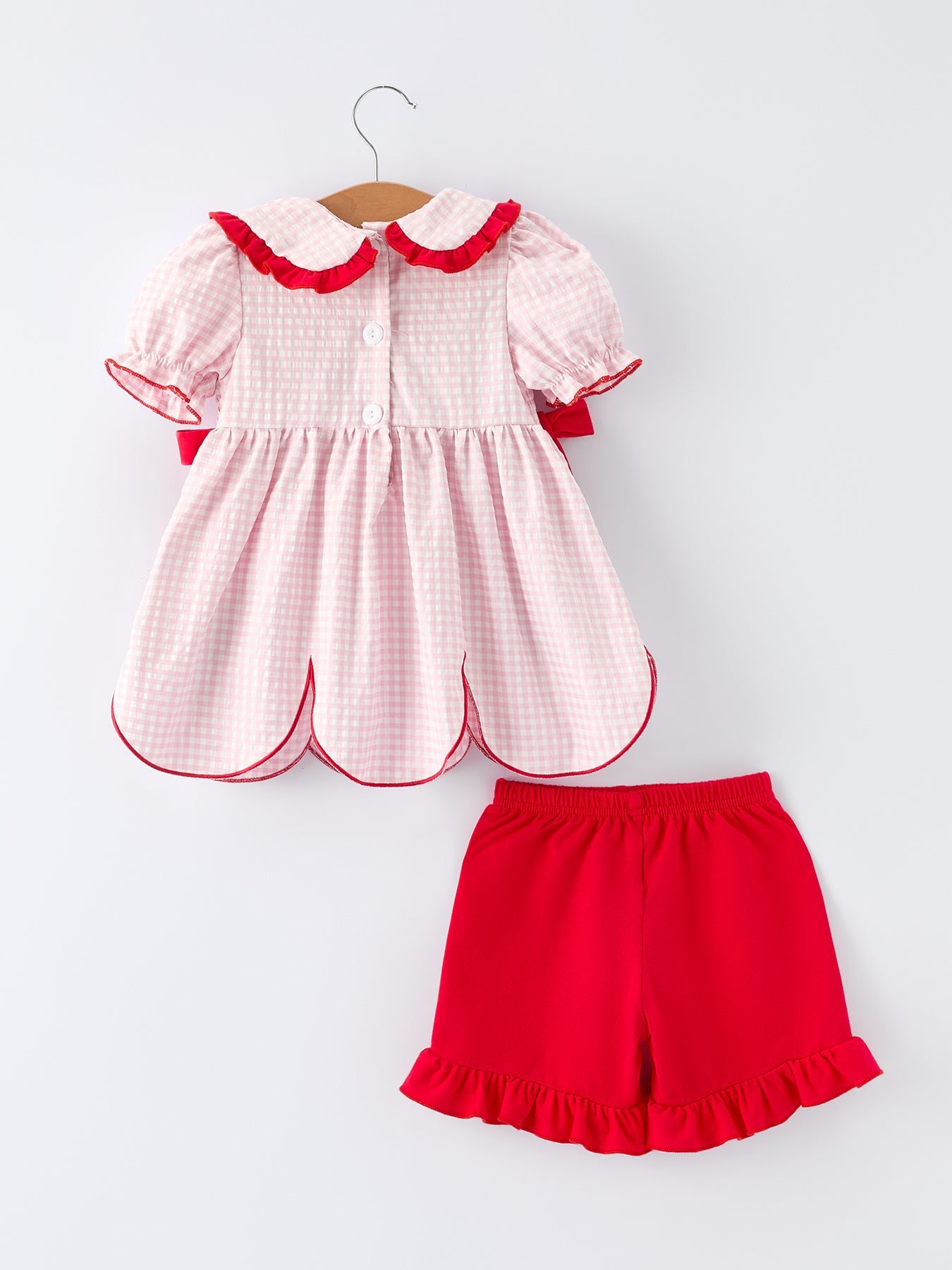 Girls' Plaid Smocked Strawberry Applique Shorts Set - Bexa Boutique