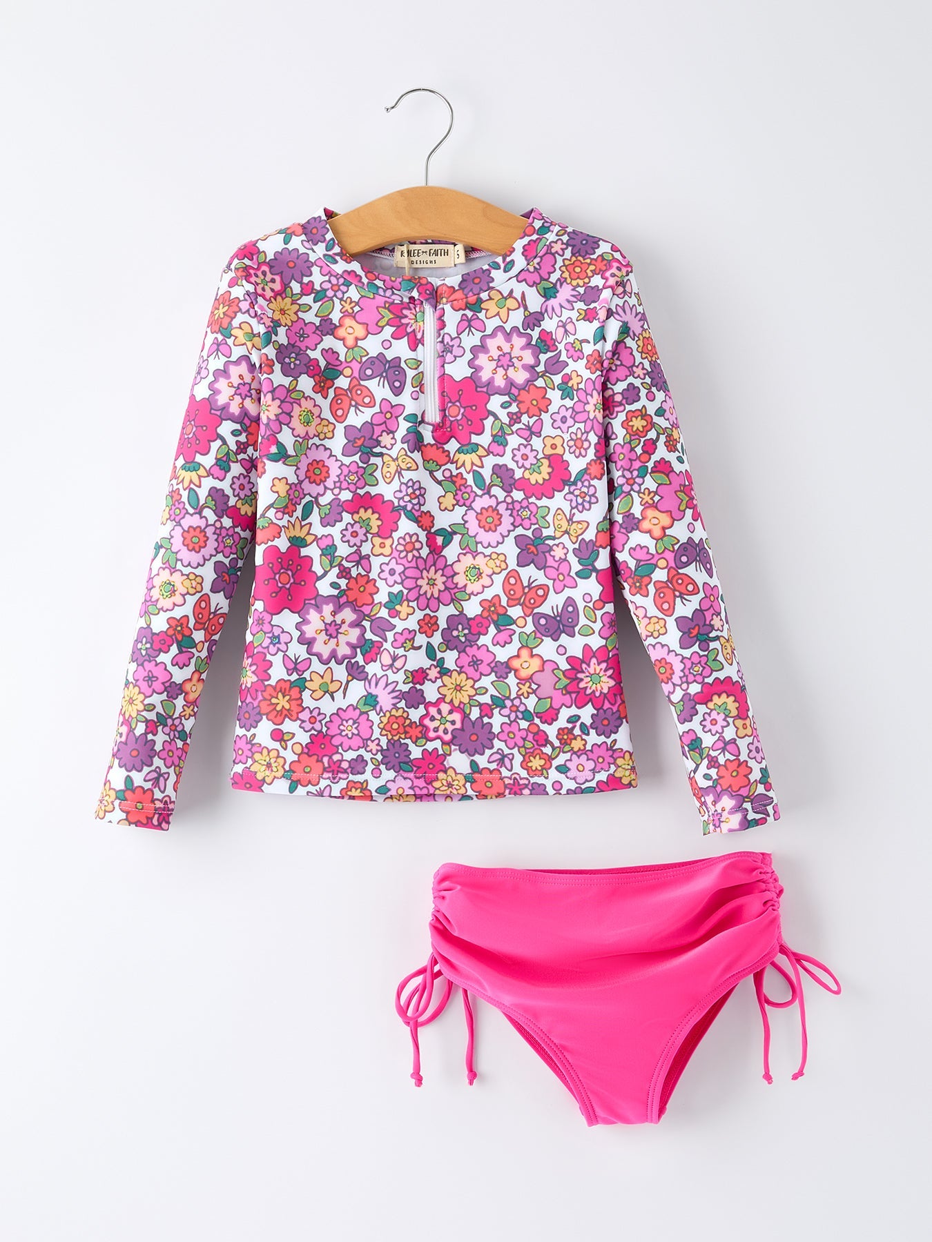 Hot Pink Summer Floral Girls Long-Sleeved Swimsuit Set - Bexa Boutique