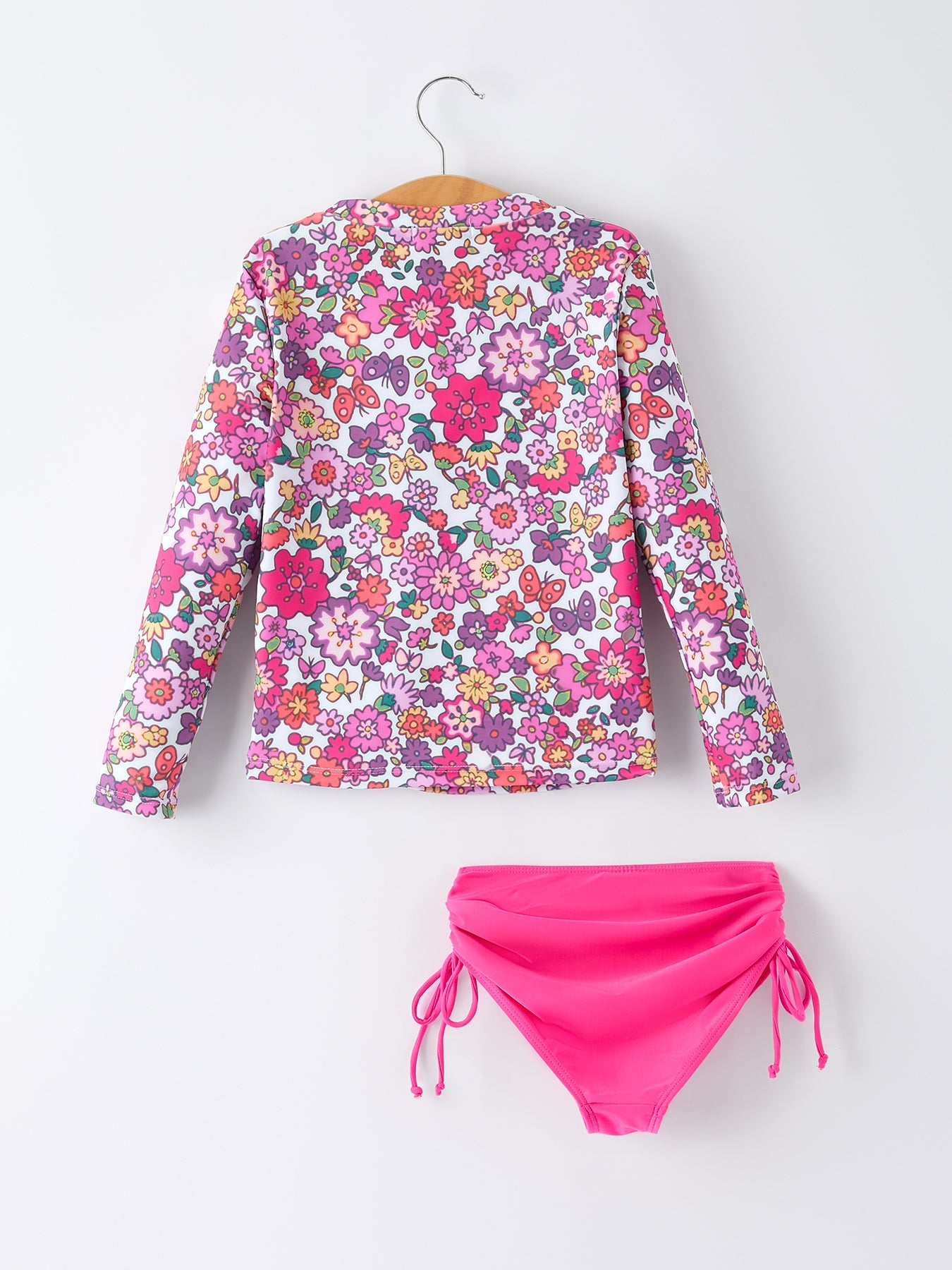 Hot Pink Summer Floral Girls Long-Sleeved Swimsuit Set - Bexa Boutique