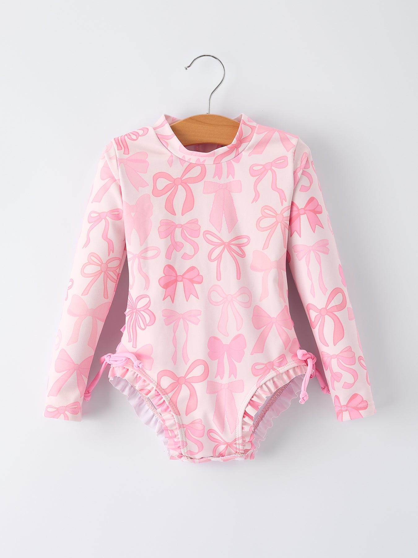 Summer Bow Print Girls Long Sleeve Ruffle One Piece Swimsuit - Bexa Boutique