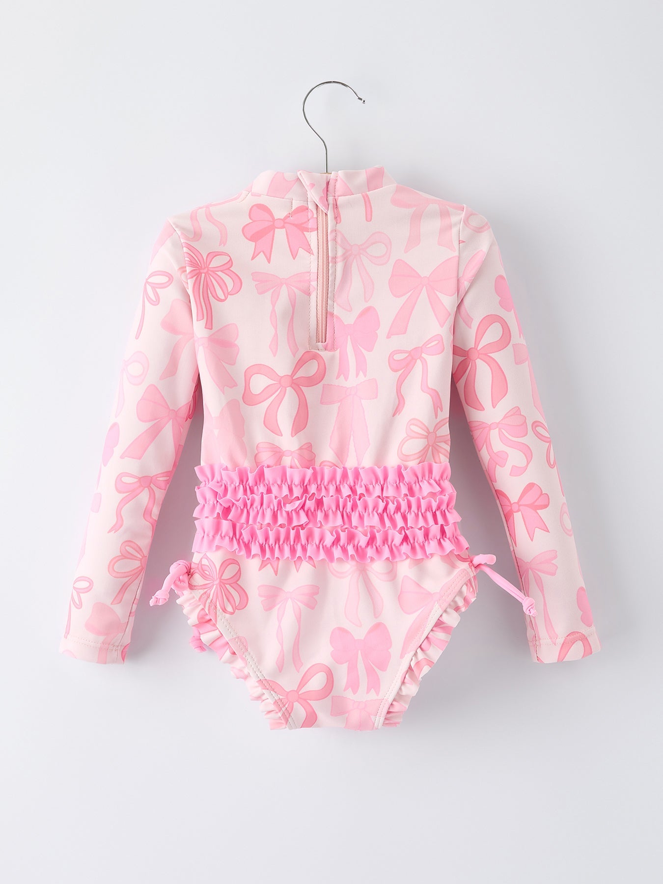 Summer Bow Print Girls Long Sleeve Ruffle One Piece Swimsuit - Bexa Boutique