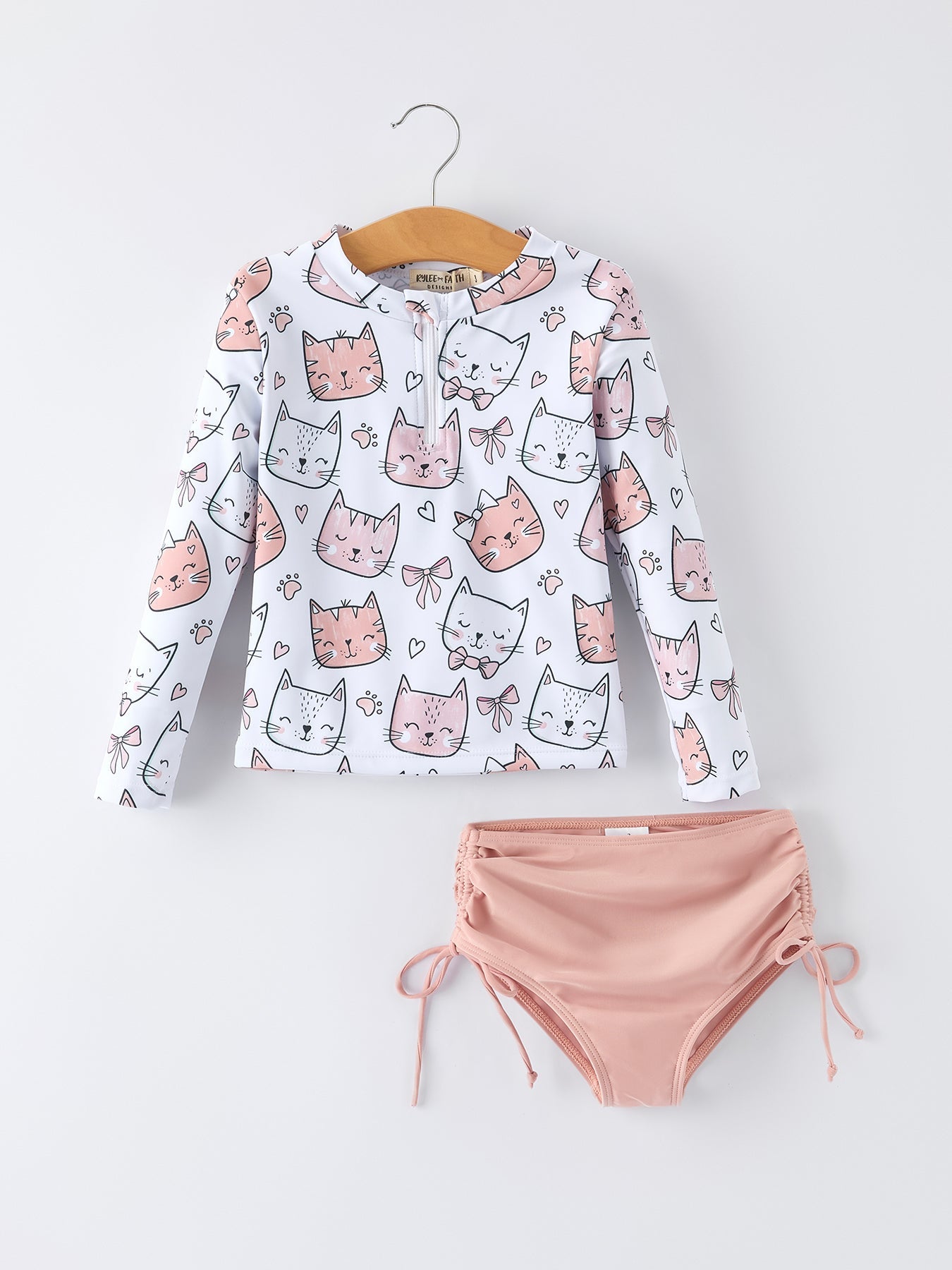 Summer Cat Print Girls Long Sleeve Swim Set - Bexa Boutique