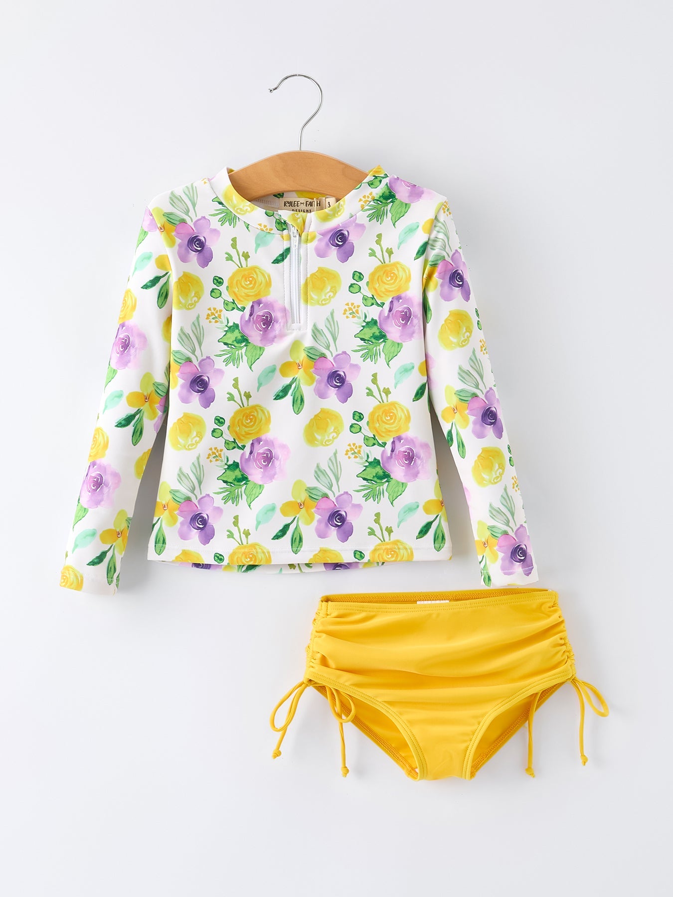 Summer Yellow Floral Print Girls Long Sleeve Swim Set - Bexa Boutique