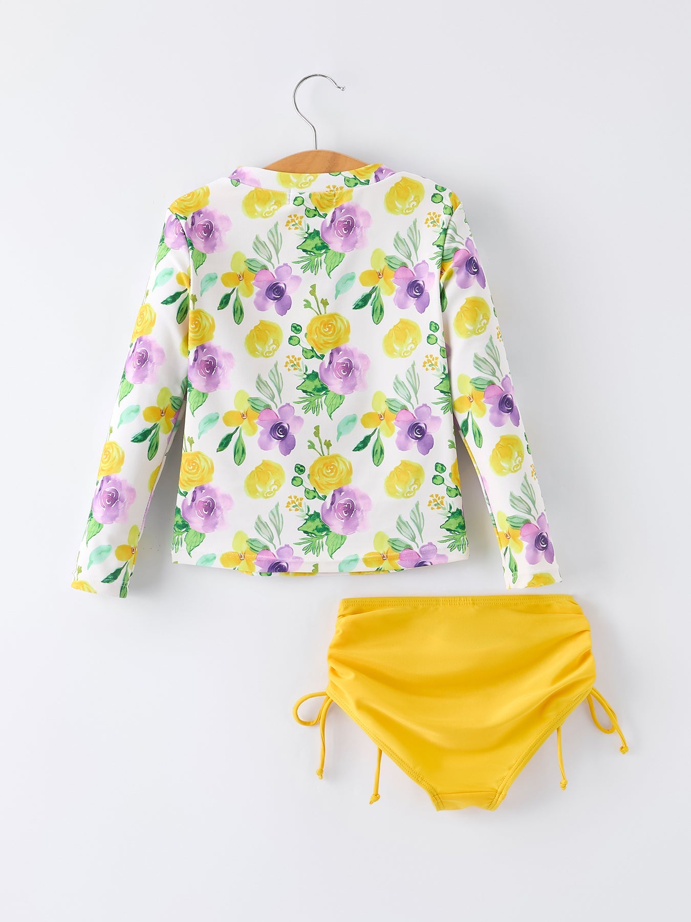 Summer Yellow Floral Print Girls Long Sleeve Swim Set - Bexa Boutique