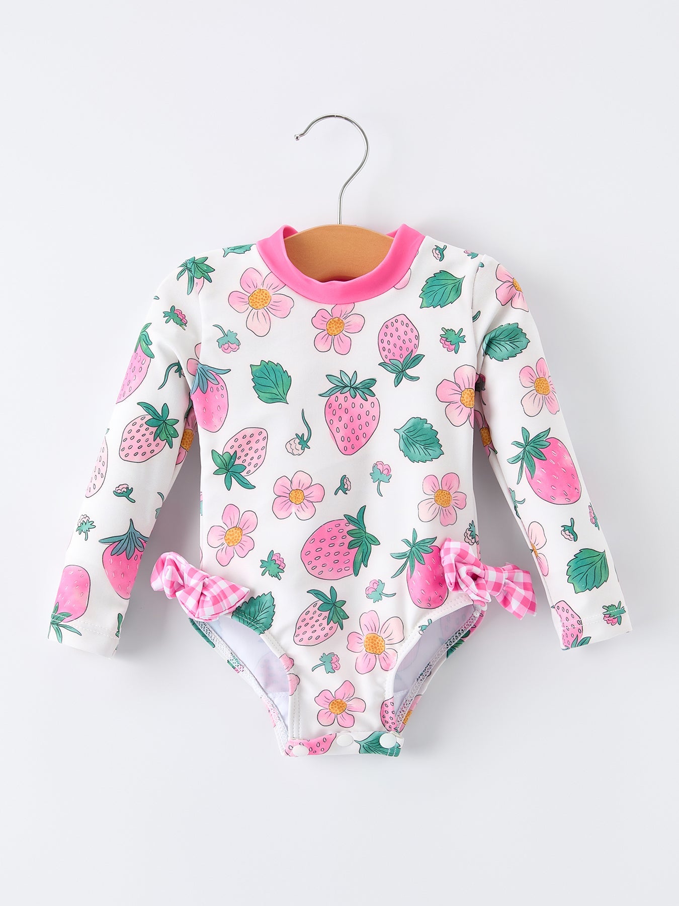 Strawberry Floral Print Long Sleeve Girls One Piece Swimsuit - Bexa Boutique