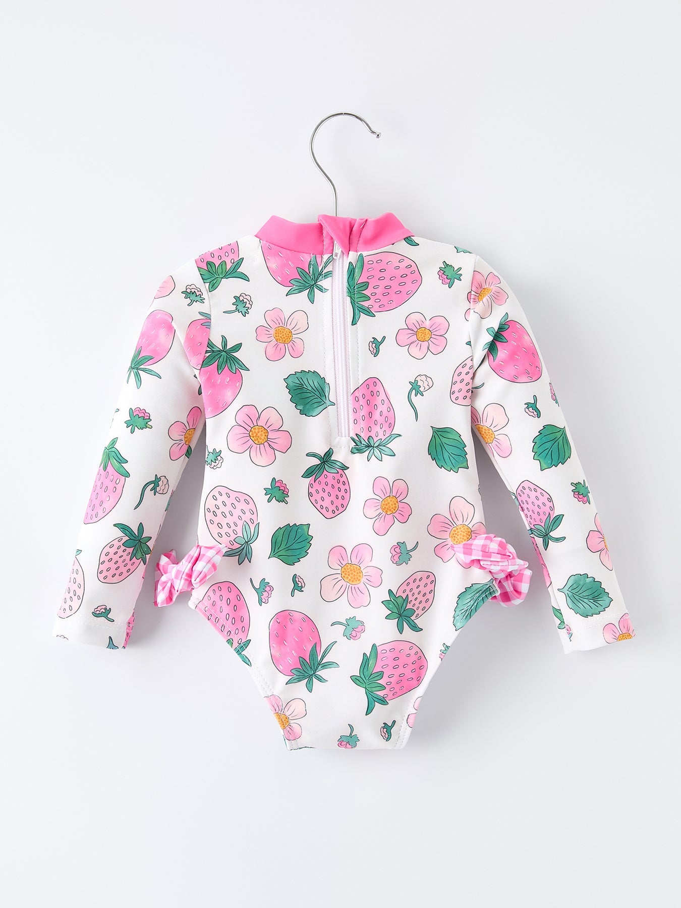Strawberry Floral Print Long Sleeve Girls One Piece Swimsuit - Bexa Boutique