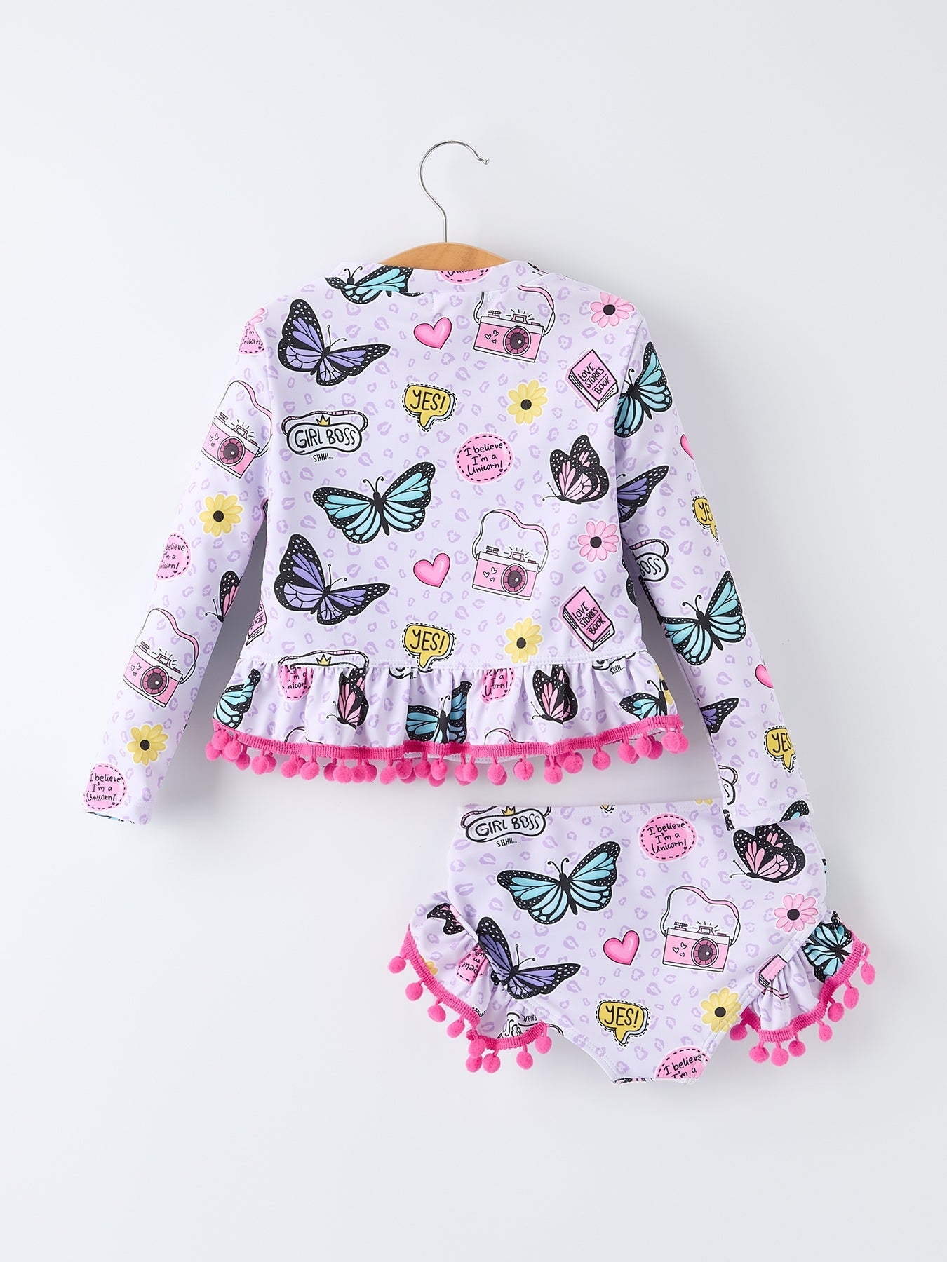 Girls Butterfly Long Sleeve Ruffle Swimsuit Set - Bexa Boutique