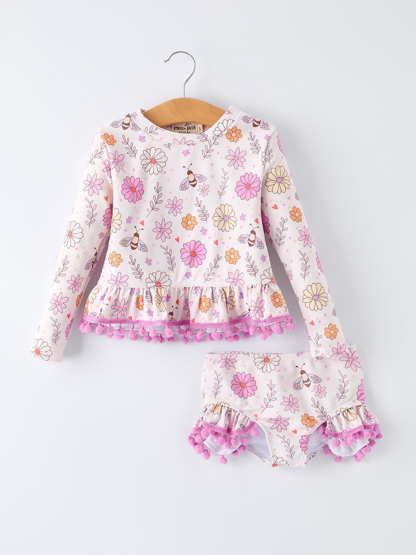 Girls Floral Bee Long Sleeve Ruffle Swimsuit Set - Bexa Boutique