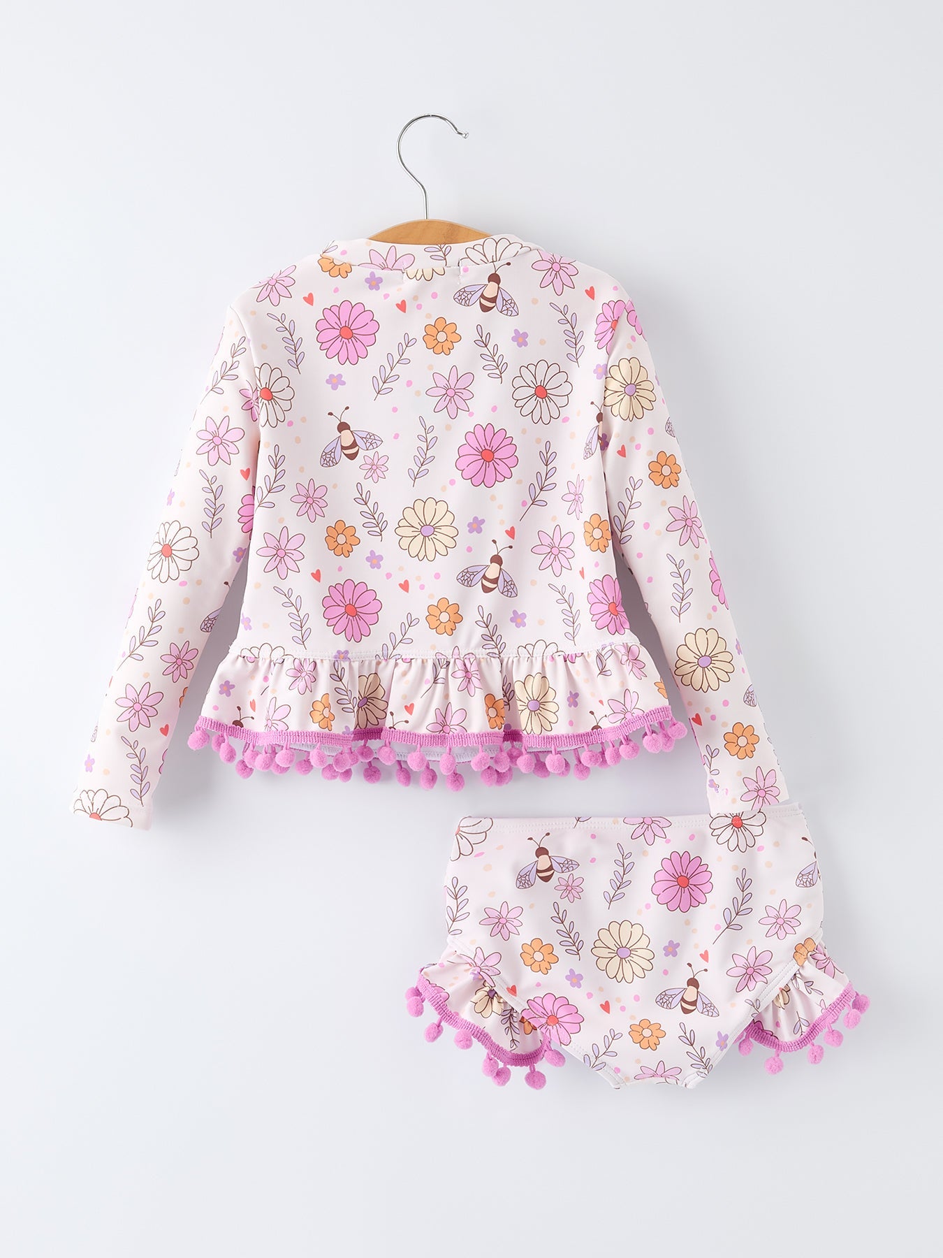 Girls Floral Bee Long Sleeve Ruffle Swimsuit Set - Bexa Boutique