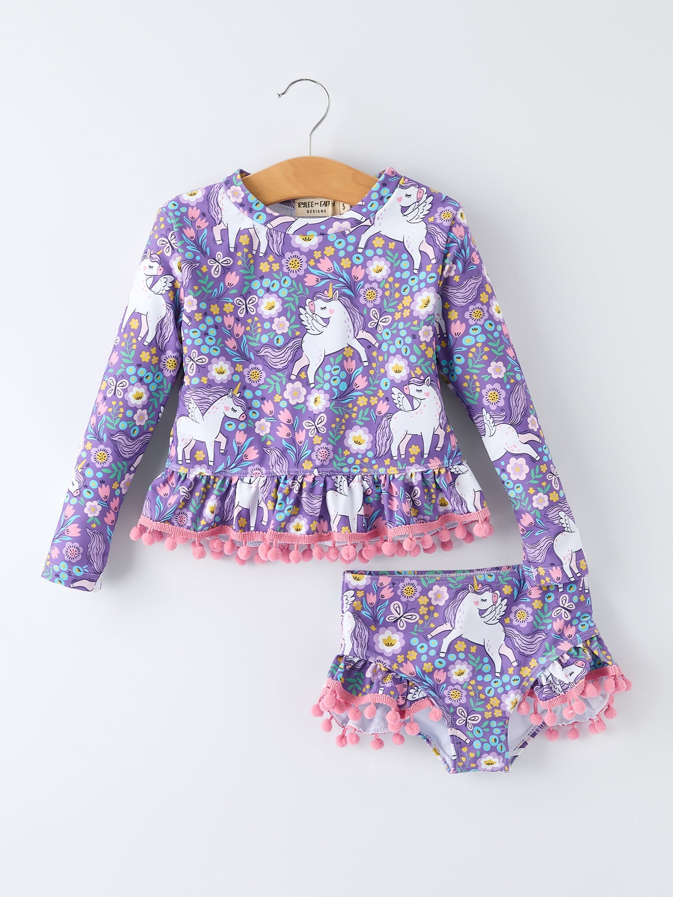 Girls Unicorn Long Sleeve Ruffle Swimsuit Set - Bexa Boutique