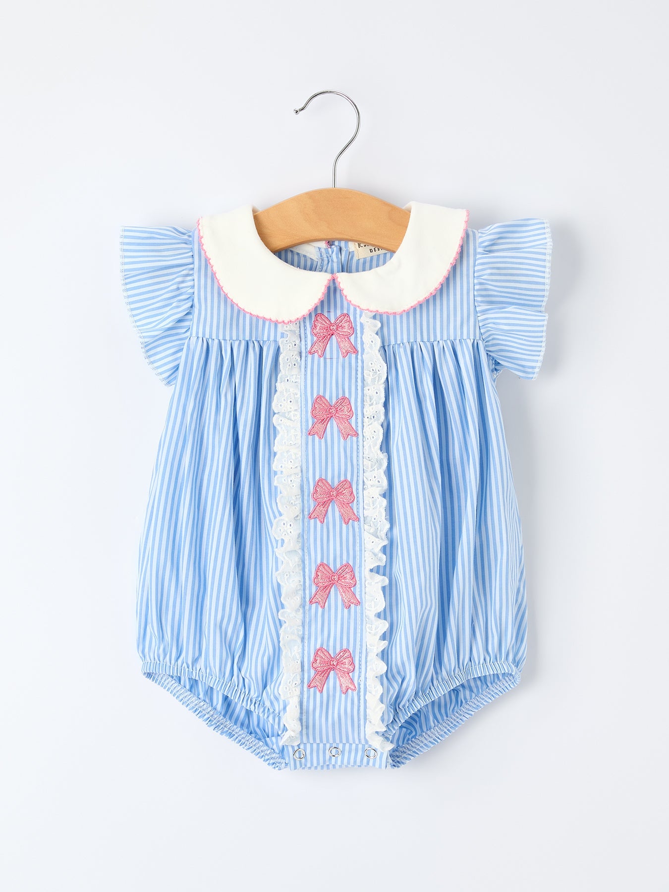 Blue Stripe Girl Romper Petal Peter Pan Collar Bow - Bexa Boutique