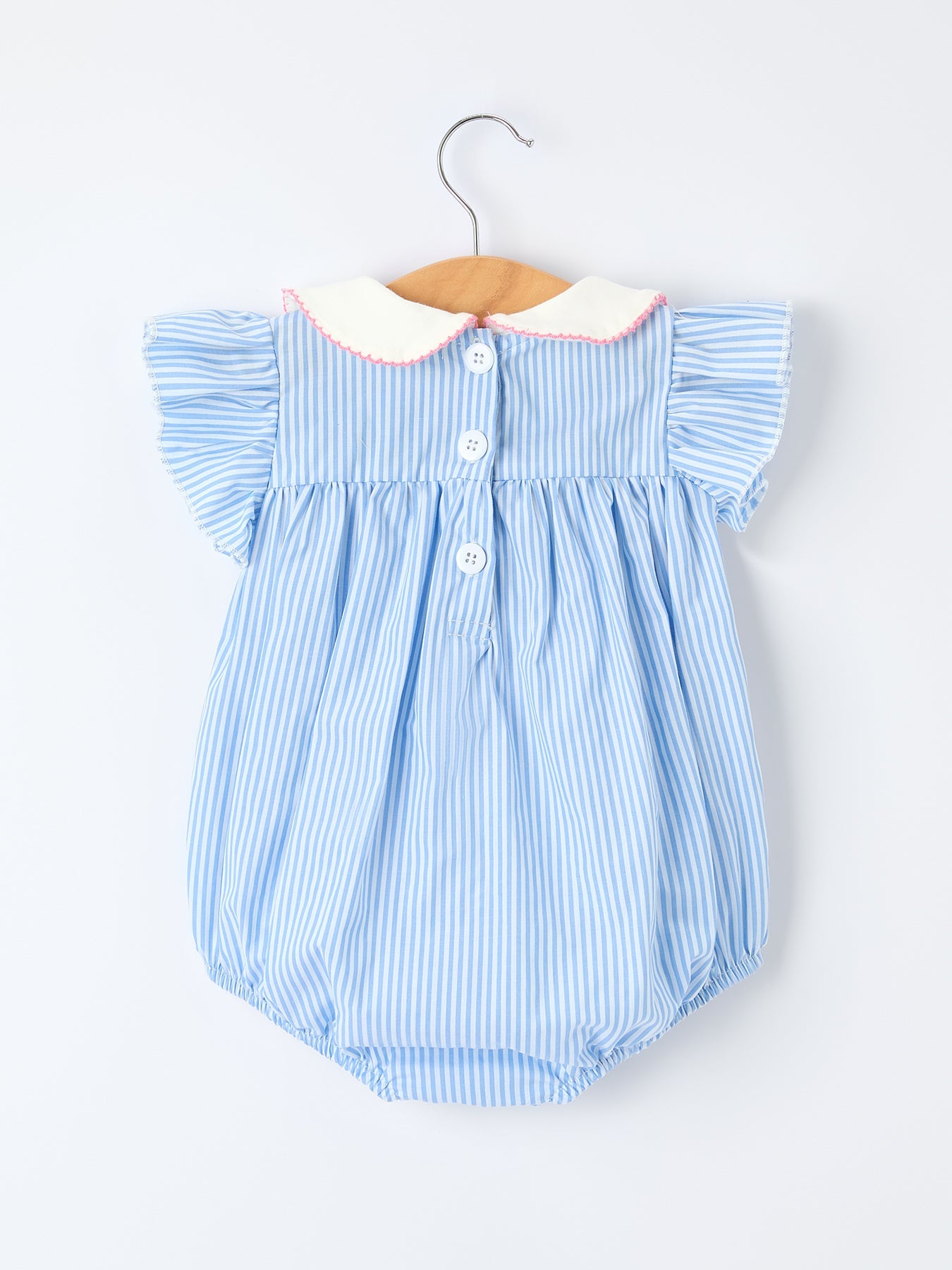 Blue Stripe Girl Romper Petal Peter Pan Collar Bow - Bexa Boutique