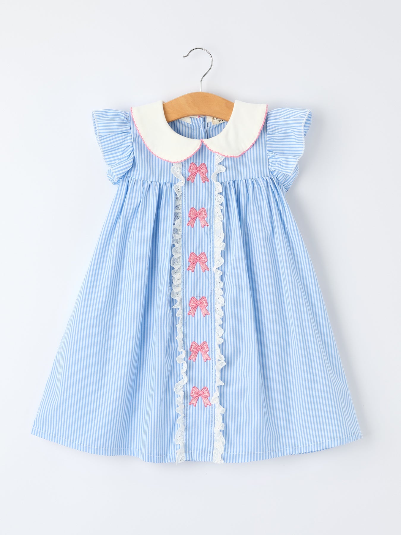 Blue Stripe Girl Dress Petal Peter Pan Collar Bow - Bexa Boutique