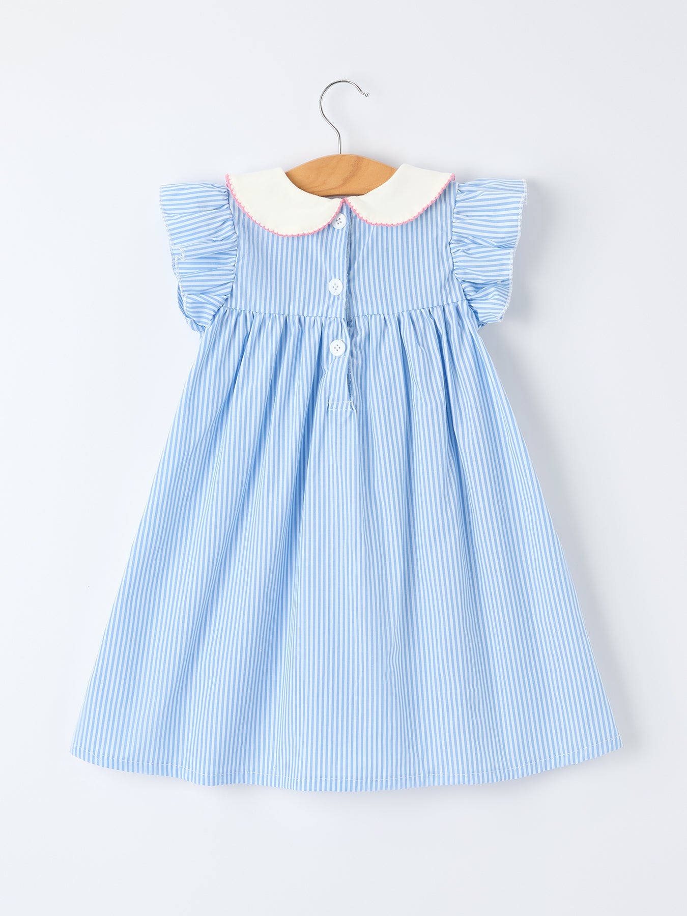 Blue Stripe Girl Dress Petal Peter Pan Collar Bow - Bexa Boutique