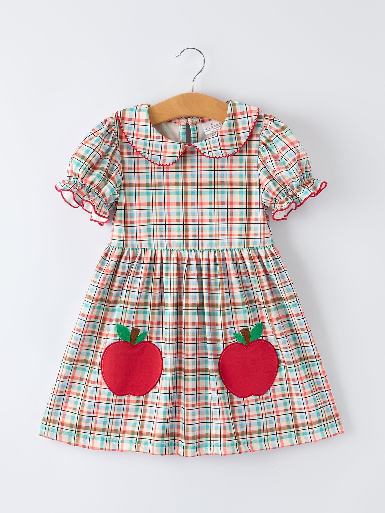 Back to School Plaid Girls Dress Apple Applique Peter Pan Collar - Bexa Boutique