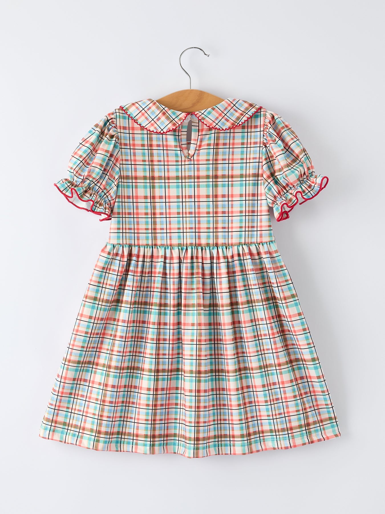 Back to School Plaid Girls Dress Apple Applique Peter Pan Collar - Bexa Boutique