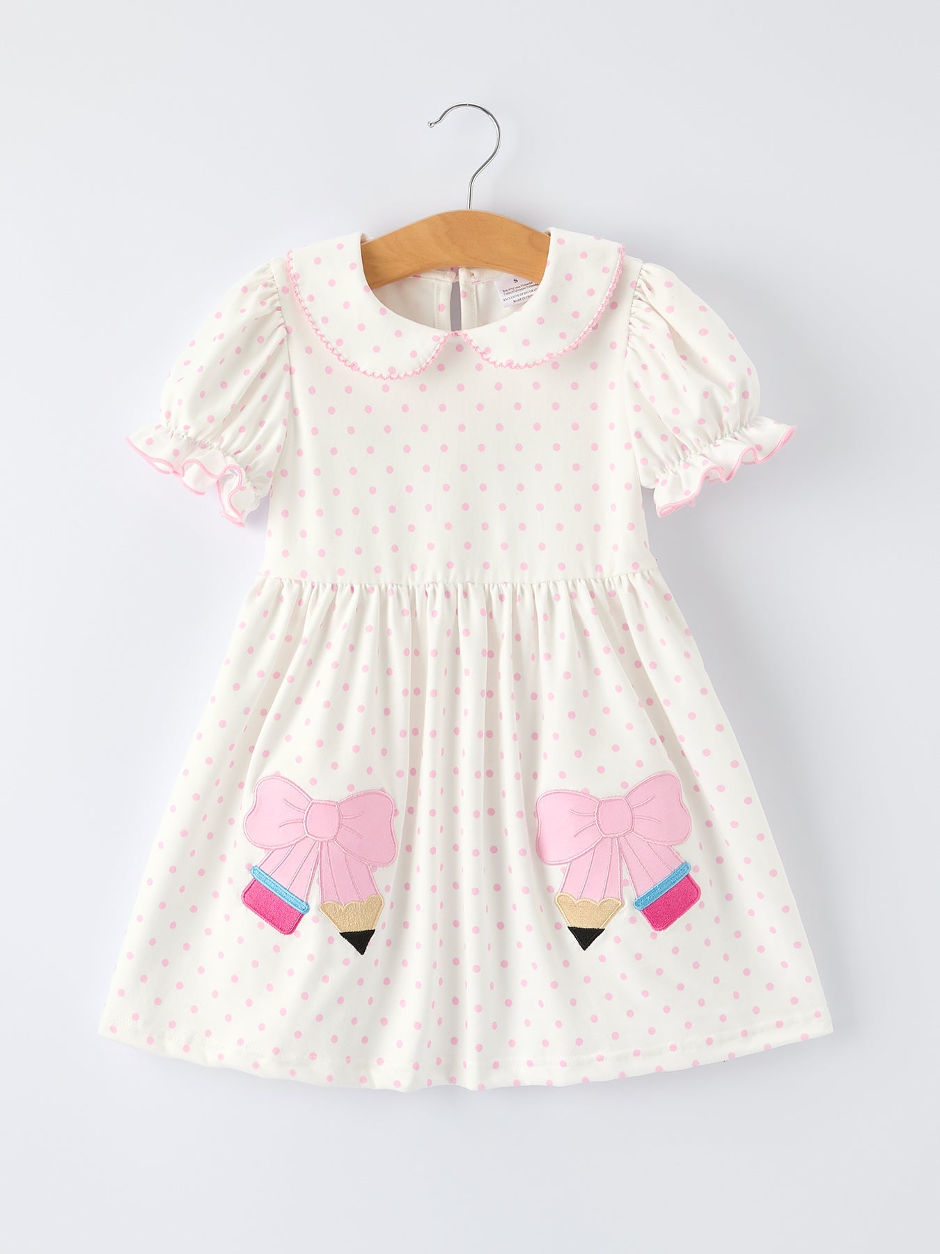 Back to School Polka Dot Girls Dress Pencil Bow Applique - Bexa Boutique