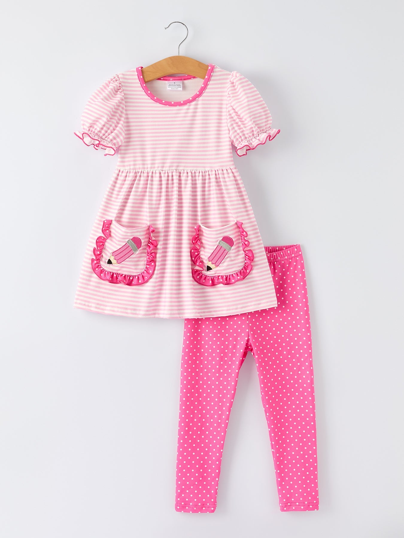 Back To School Girls' Pencil Applique Striped Set - Bexa Boutique