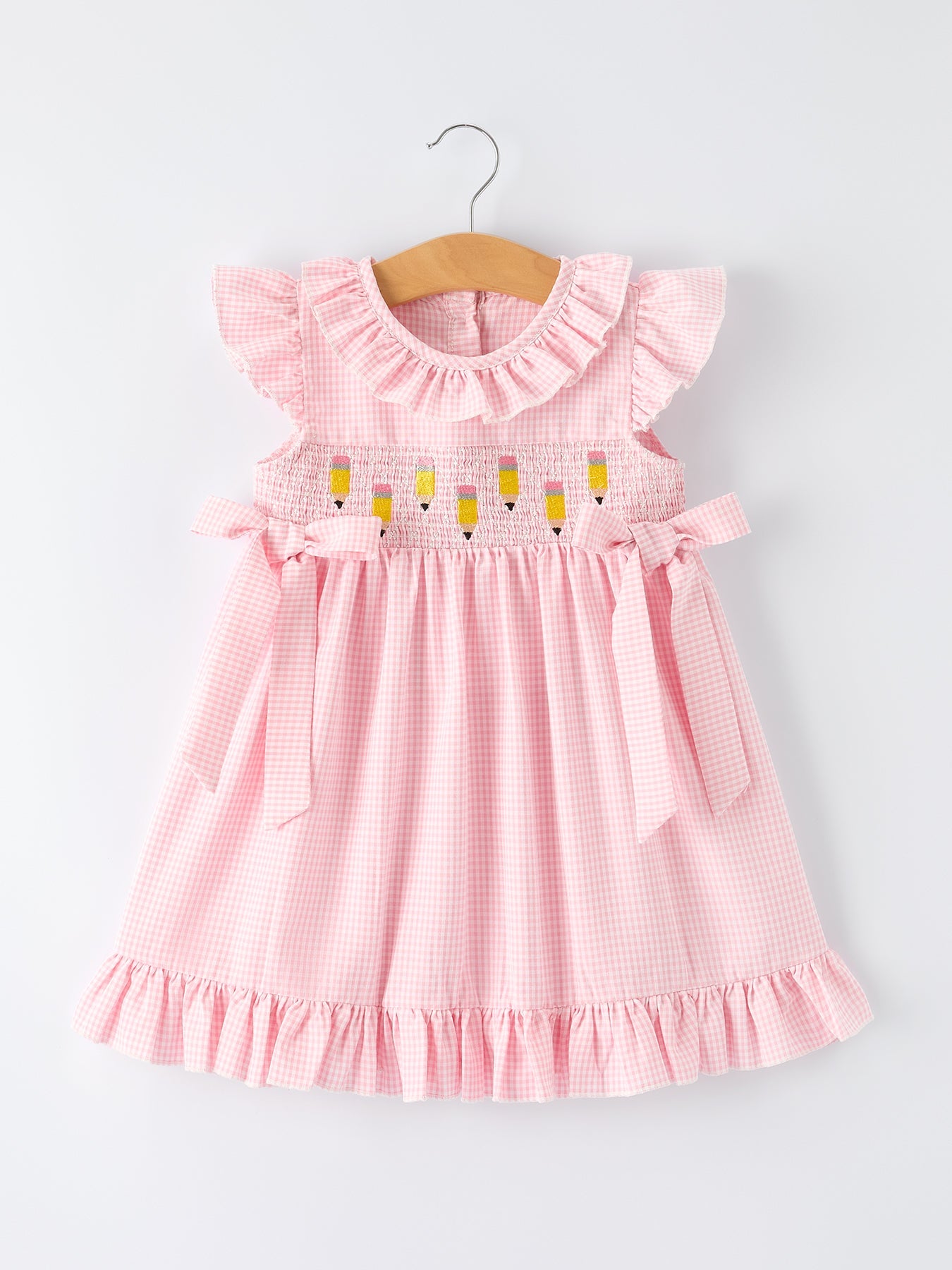 Back to School Pencil Plaid Girls Smocked Ruffle Collar Dress - Bexa Boutique